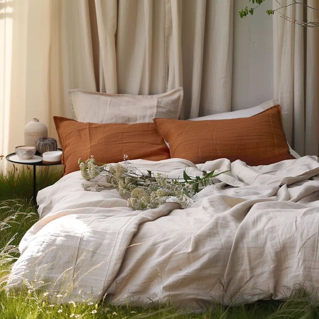 Linen bedding in the grass-victory symbol