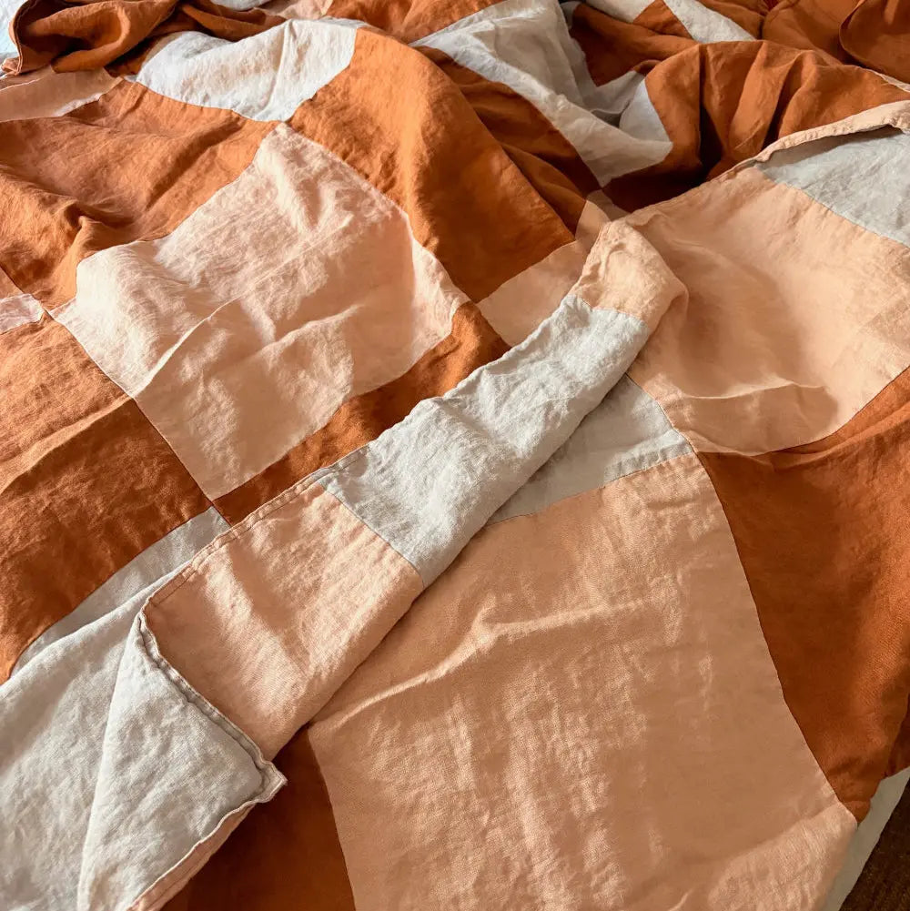 Colorblock 100% Organic Linen Plaid Blanket & Throw - Victory Symbol