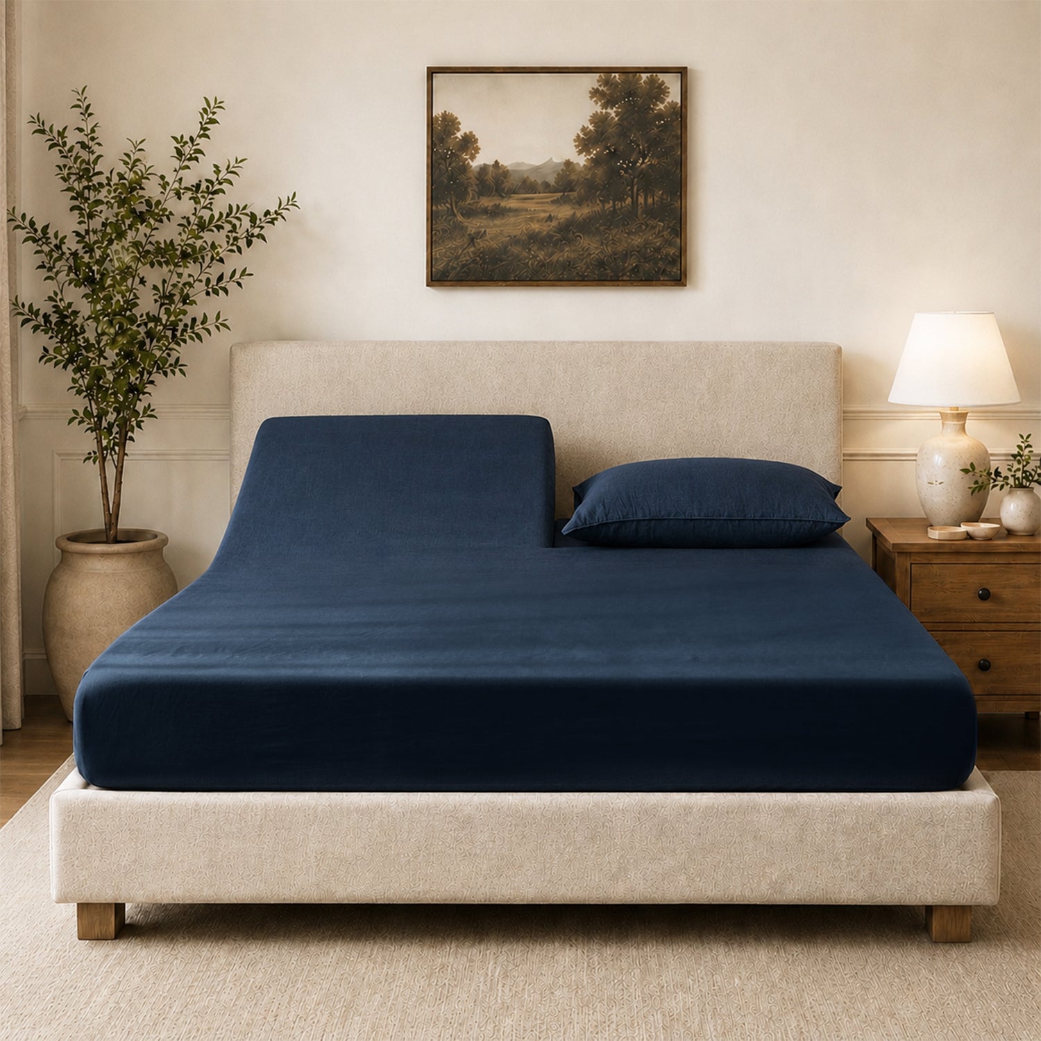 100% Organic Linen Top Split Adjustable Fitted Sheet For Adjustable Beds