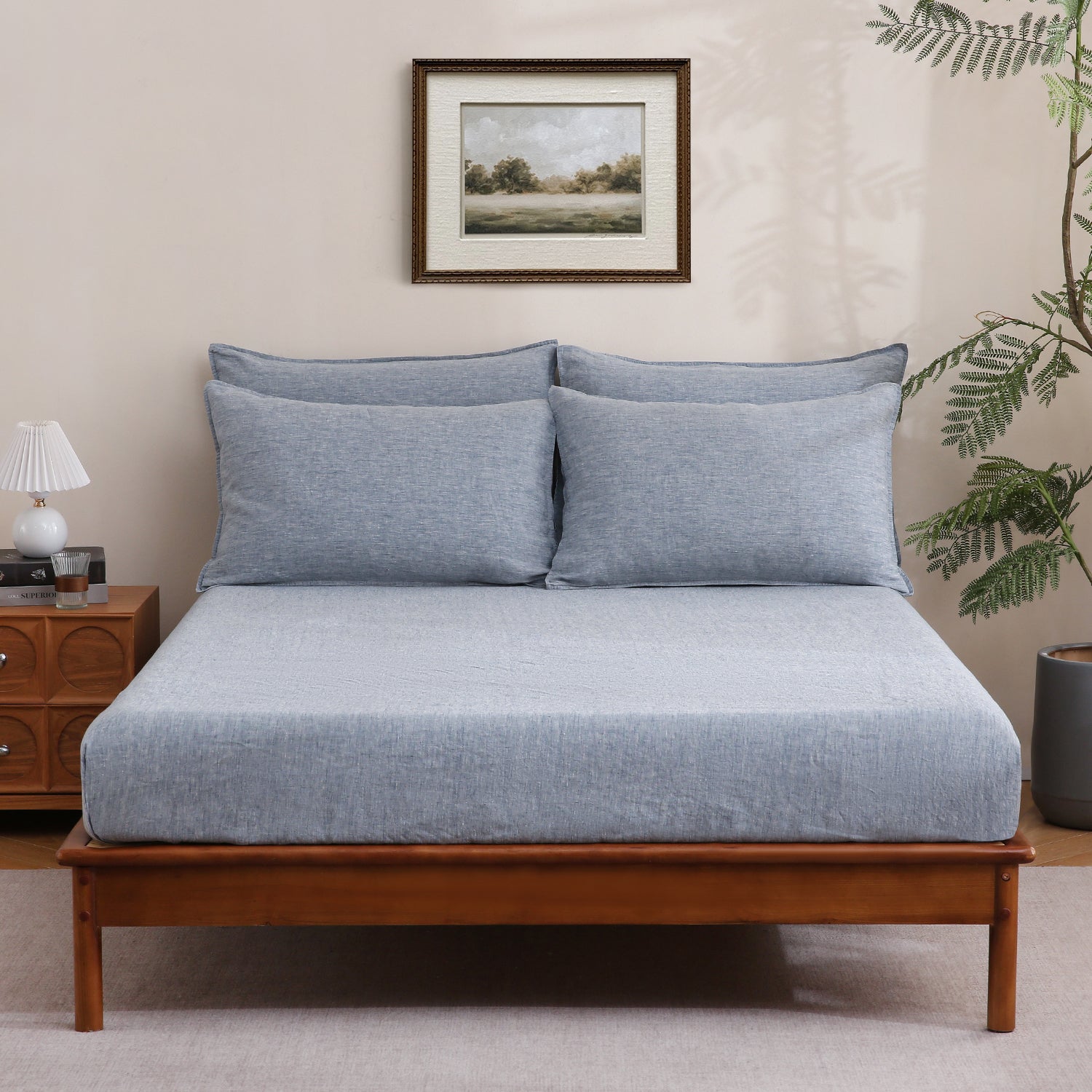 Blue Denim 100% Organic Linen Yarn Dyed Sheets Set-Victory Symbol