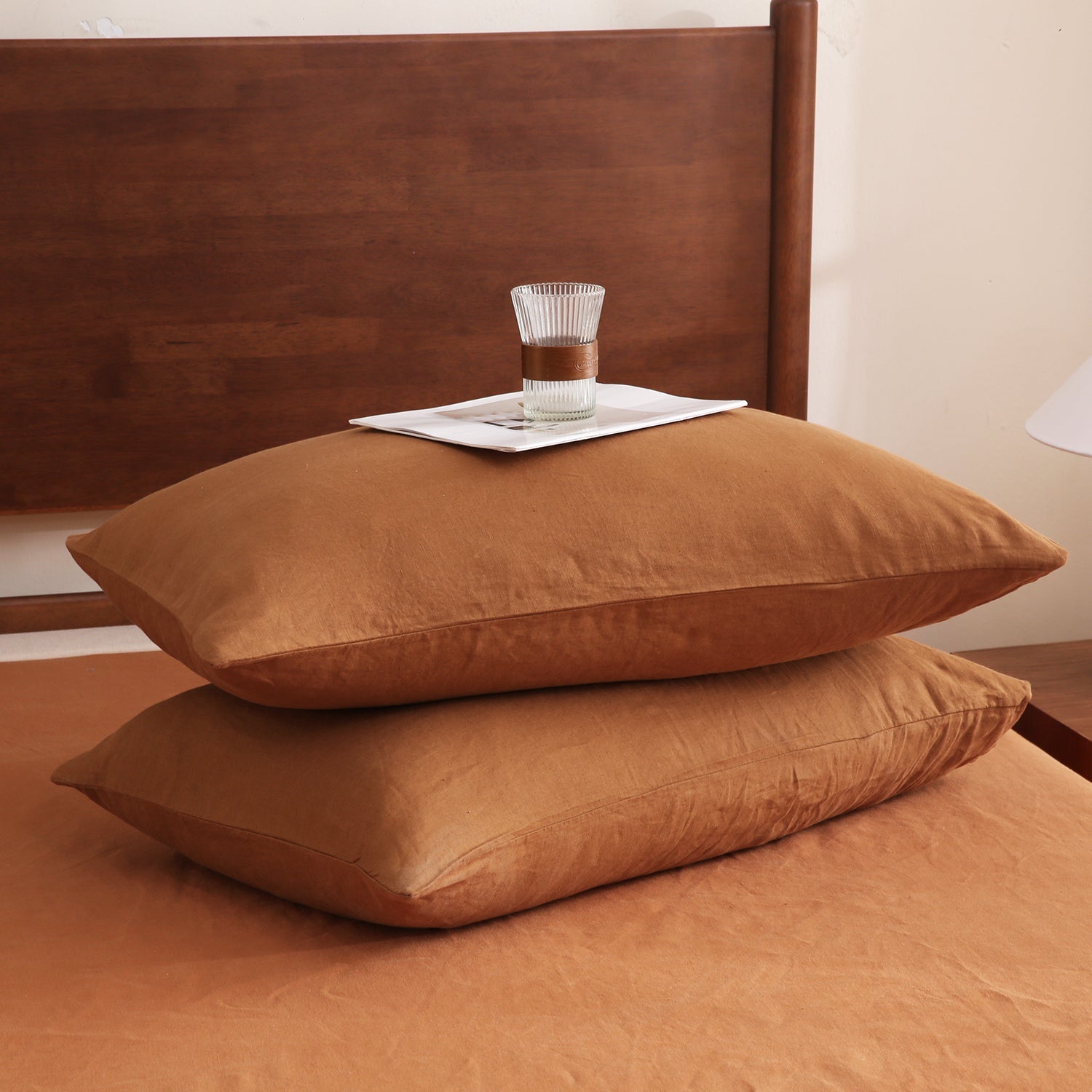 Rust 100% Organic Linen Pillowcases-Victory Symbol