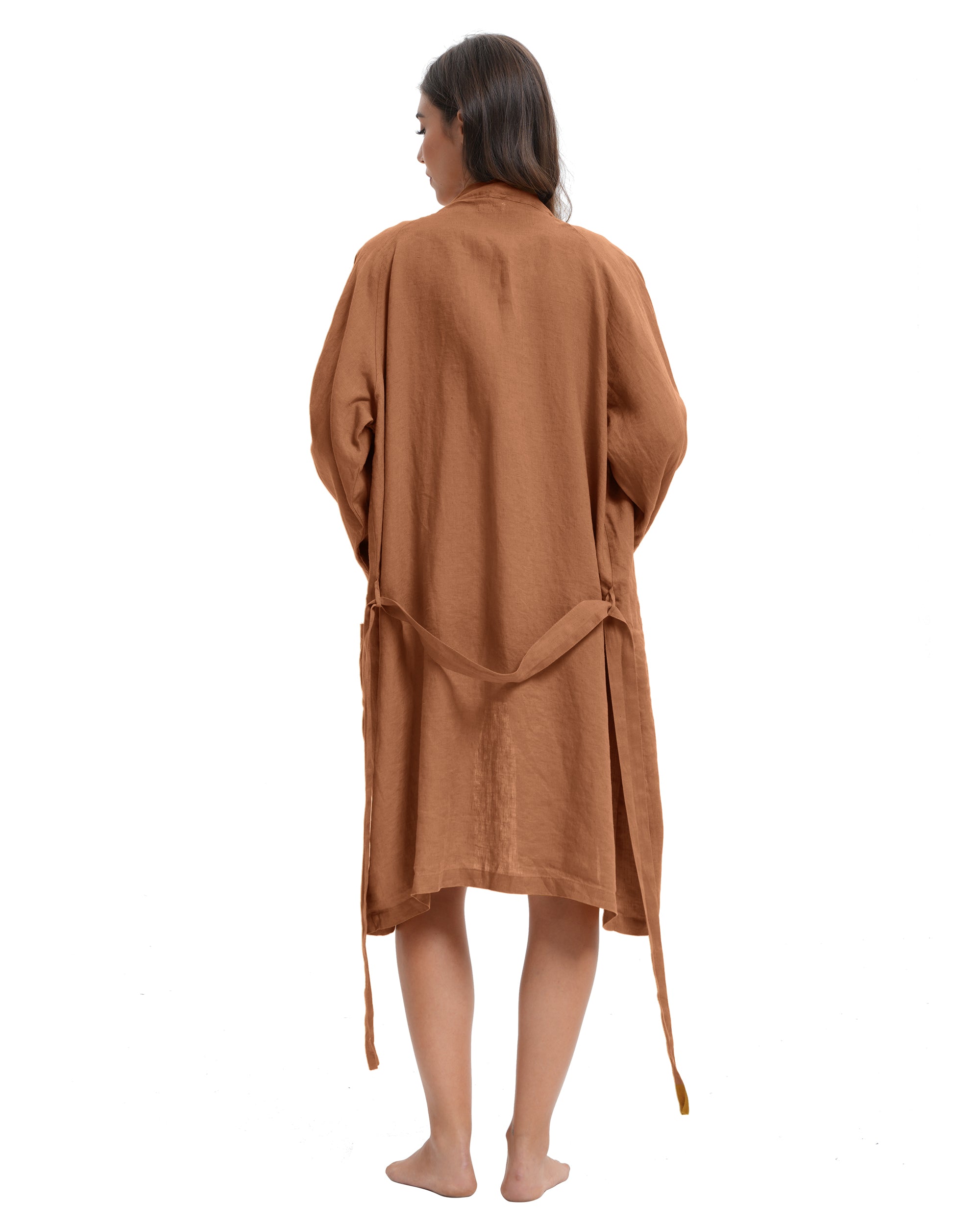 Rust 100% Organic Linen Women's V-Neck Robes-Victory Symbol