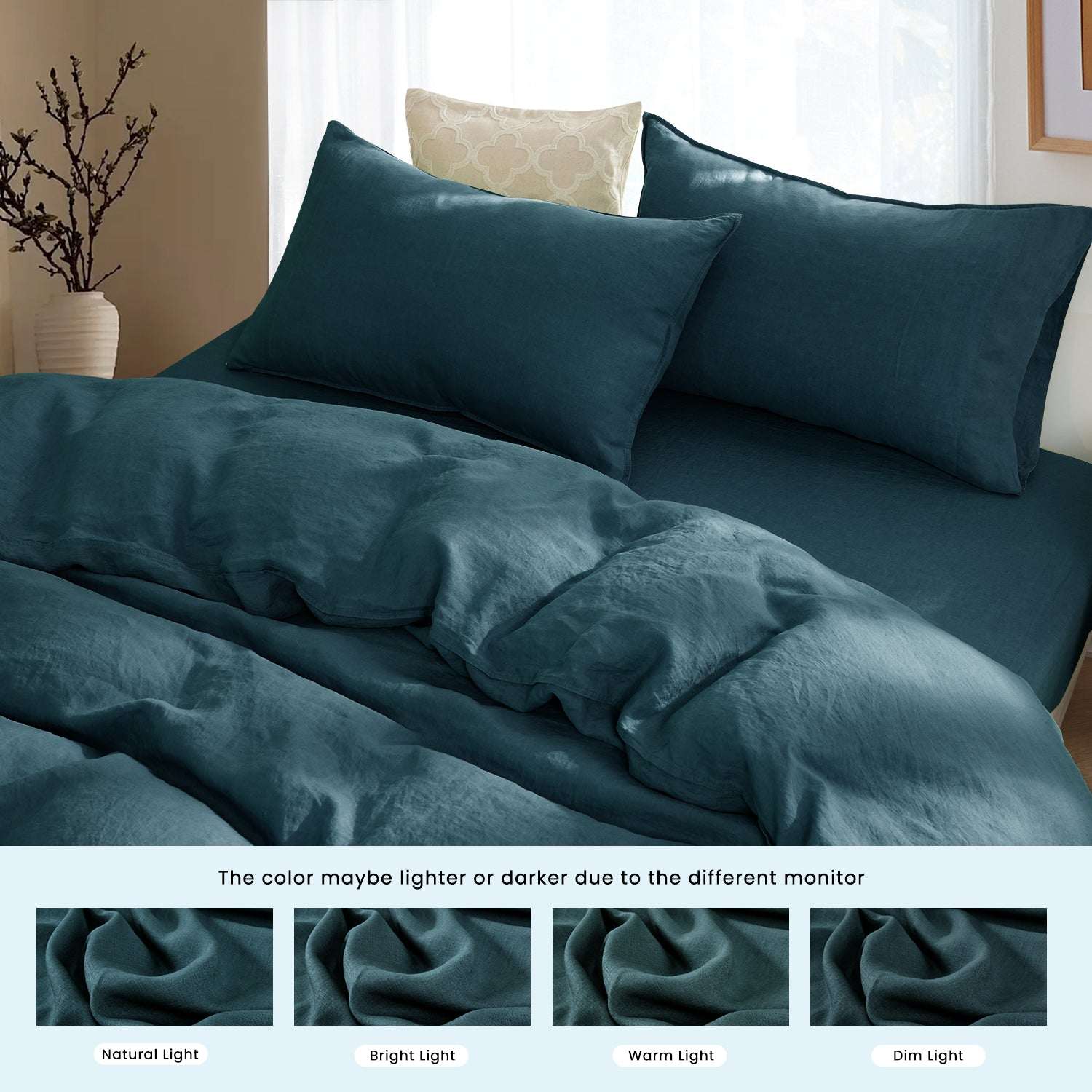 Vintage Blue 100% Organic Linen Duvet Cover Set-victory symbol