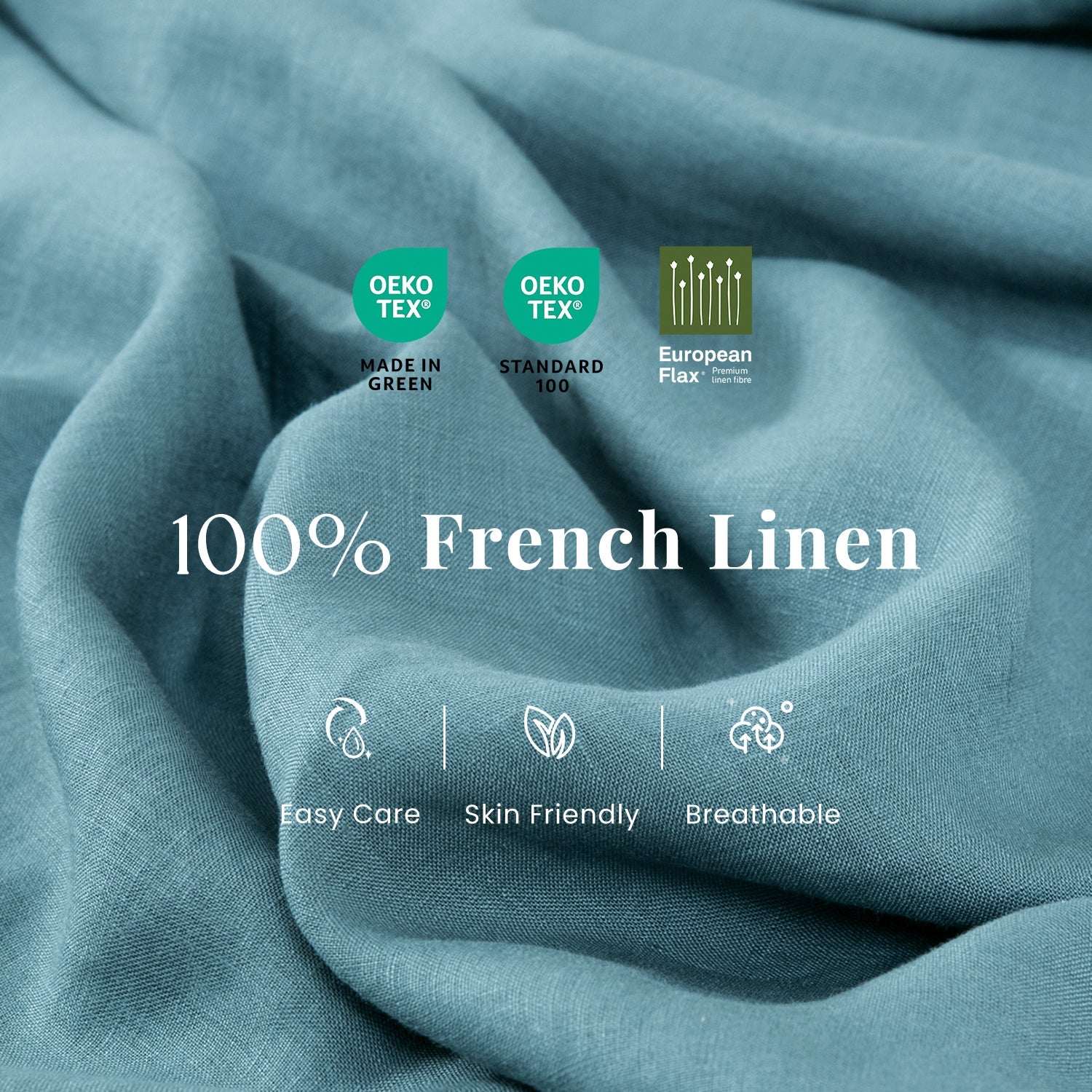 Turquoise Blue 100% Organic Linen Fitted Sheet-Victory Symbol