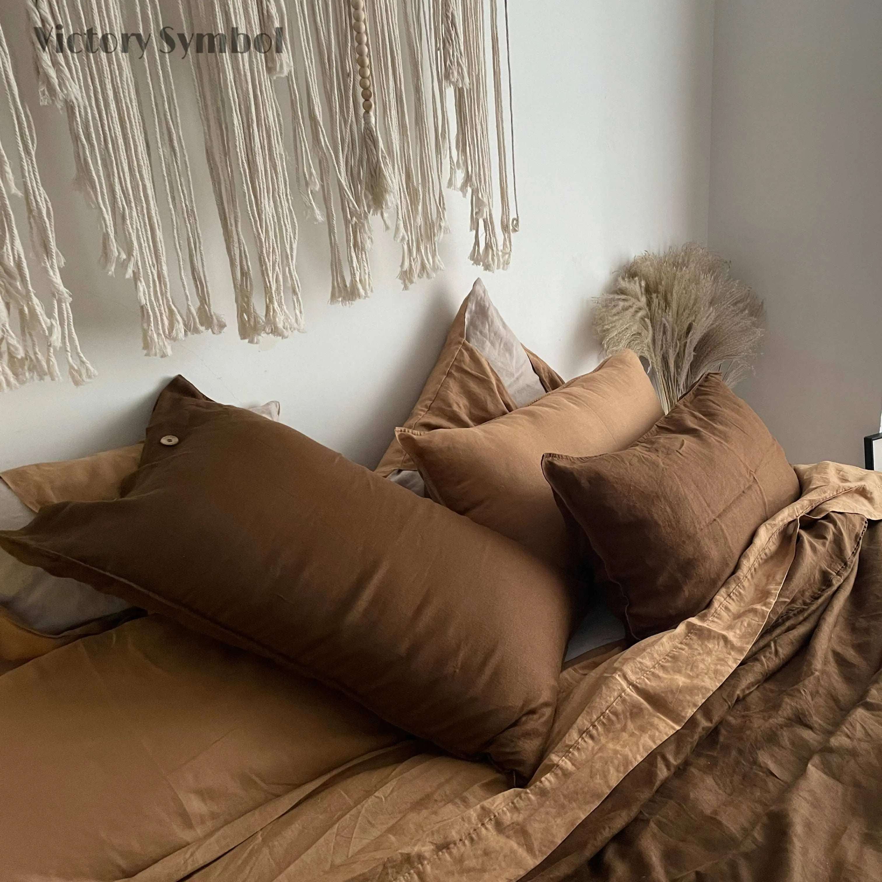 Amber & Mocha 100% Organic Linen Bedding Bundle - Victory Symbol