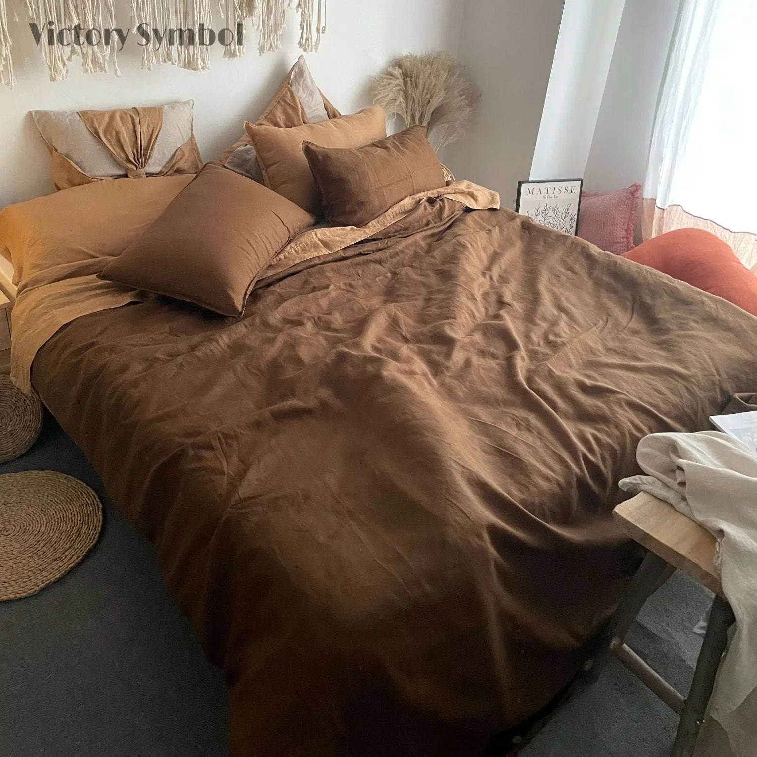 Amber & Mocha 100% Organic Linen Bedding Bundle - Victory Symbol