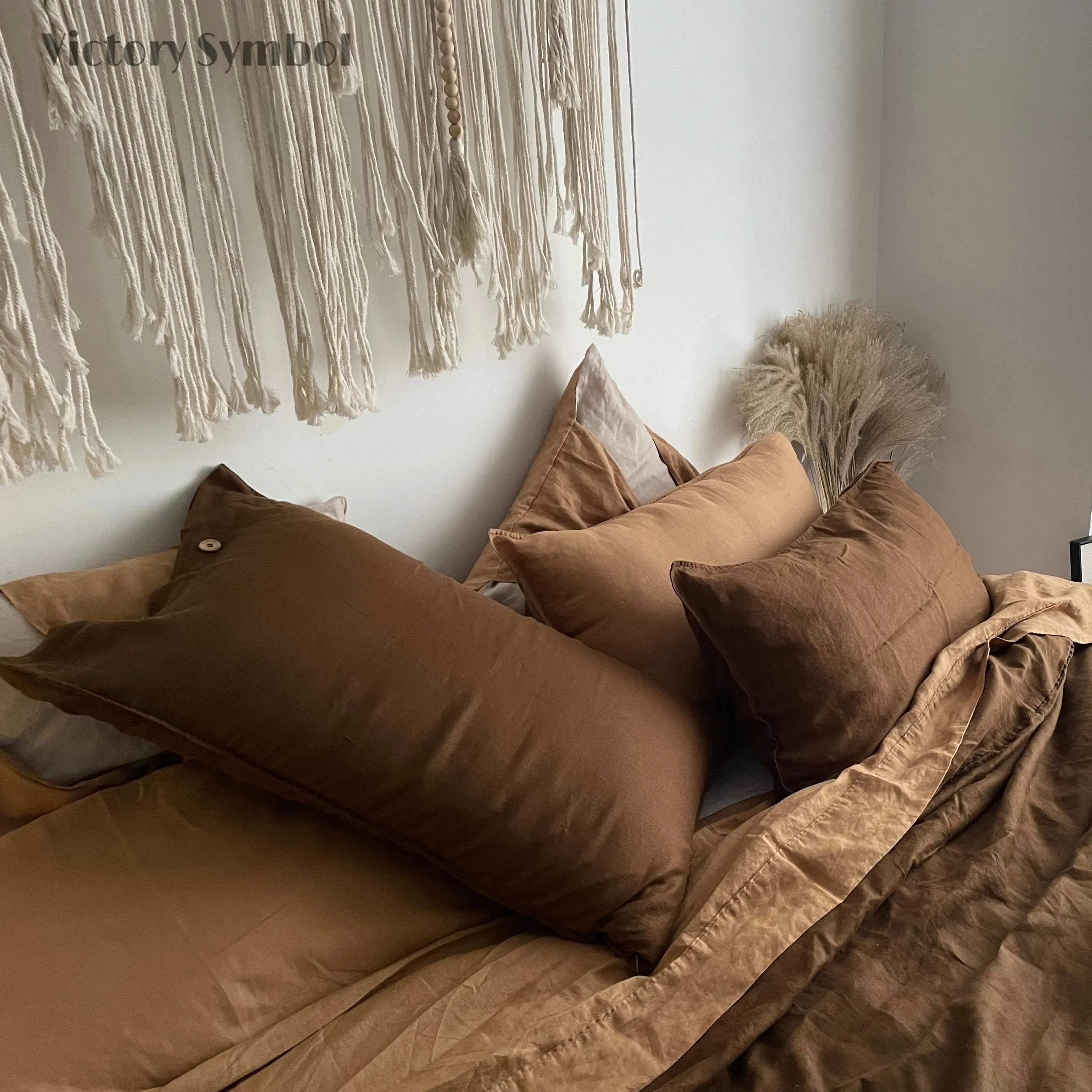Amber & Mocha 100% Organic Linen Bedding Bundle - Victory Symbol