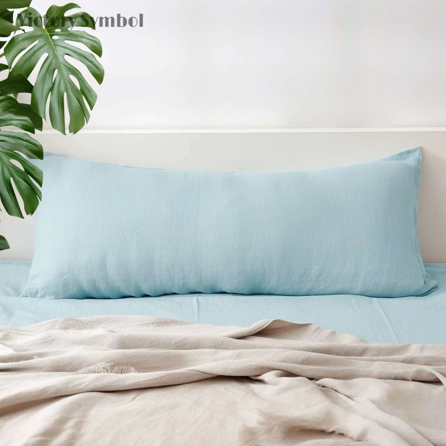 Aqua Blue 100% Organic Linen Body Pillowcase - Victory Symbol