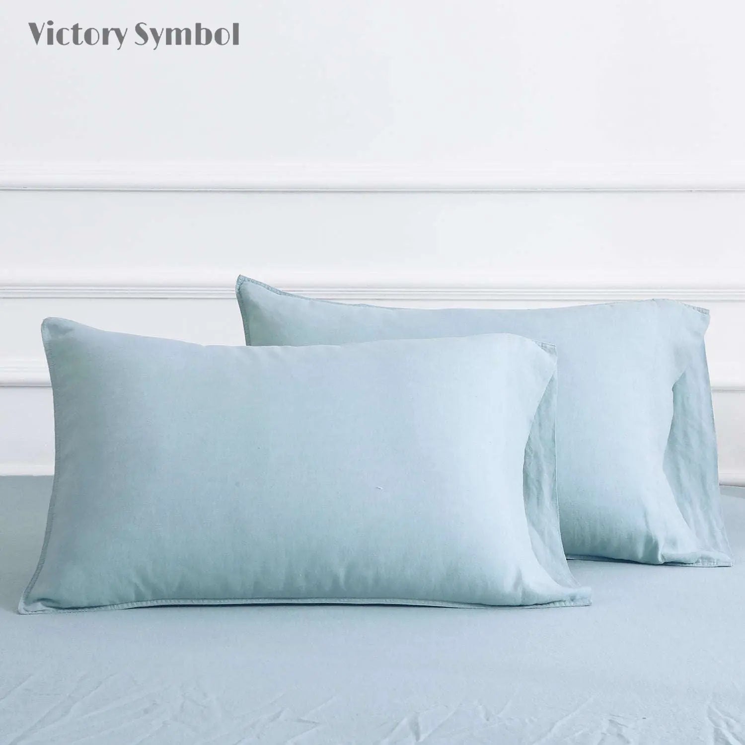 Aqua Blue 100% Organic Linen Pillowcases - Victory Symbol