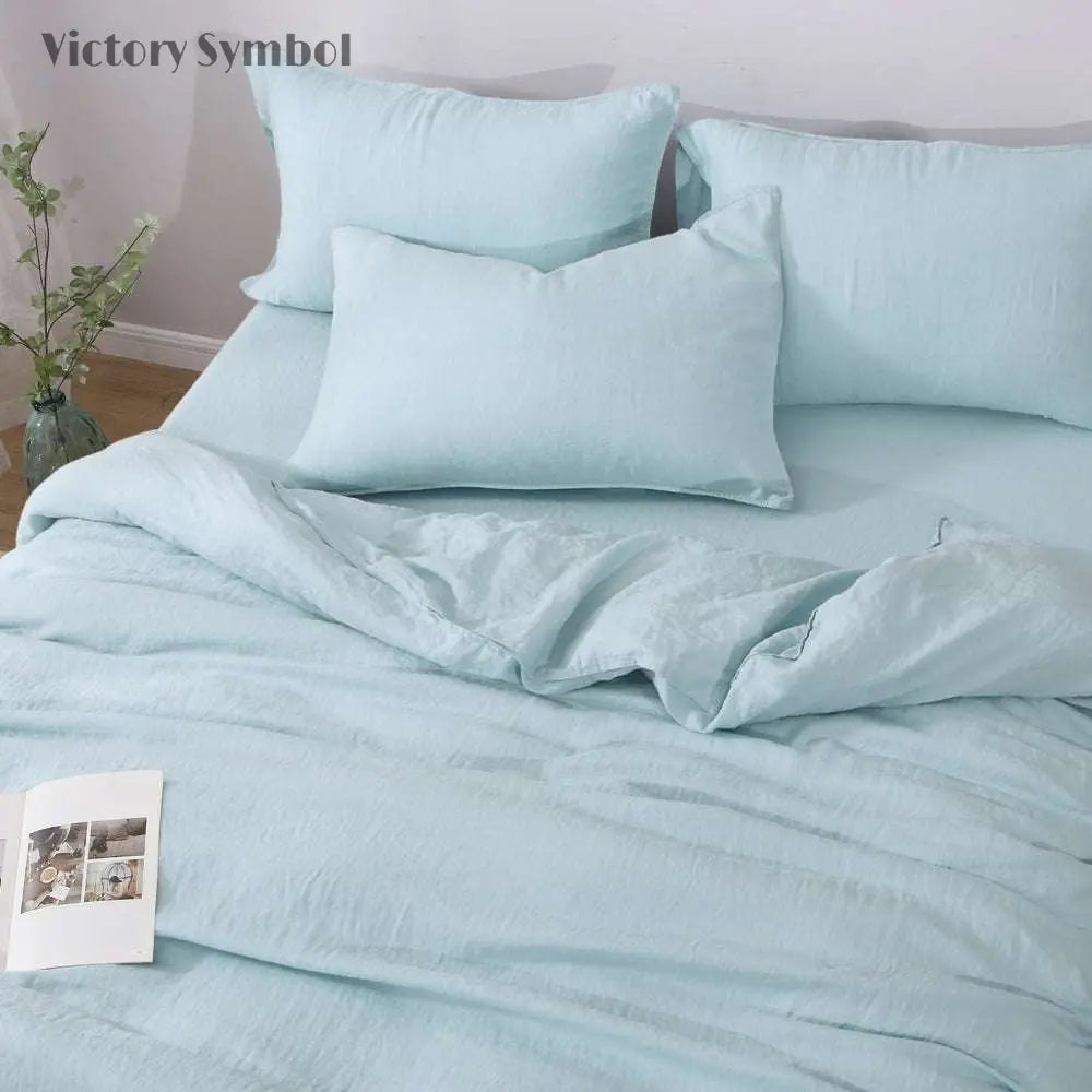 Aqua Blue 100% Organic Linen Pillowcases - Victory Symbol