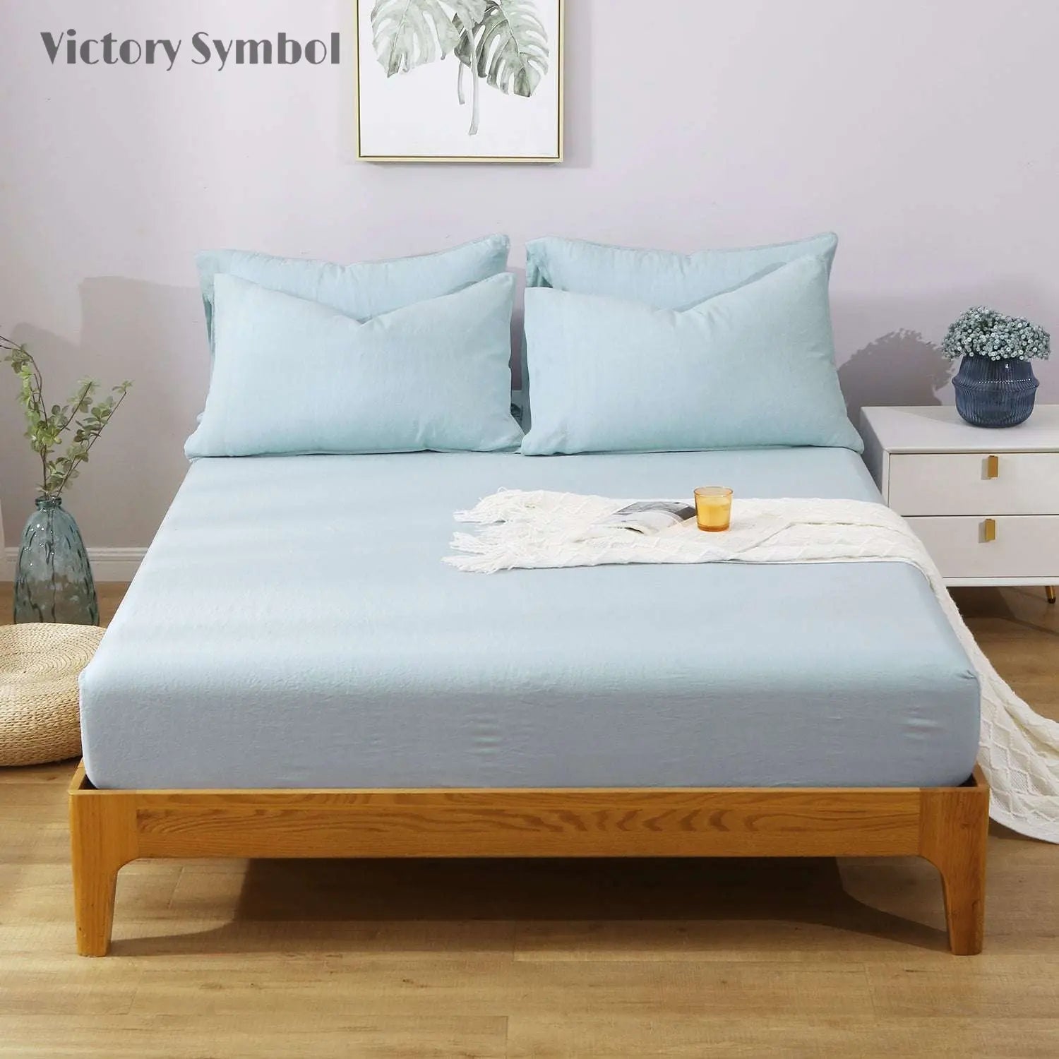 Apua Blue 100% Organic Linen Sheets Set-victory symbol