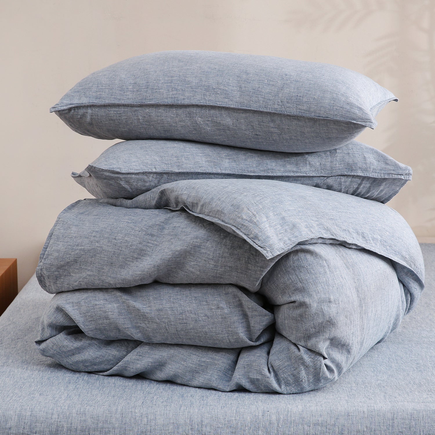 Blue Denim 100% Organic Linen Yarn Dyed Duvet Cover Set-Victory Symbol