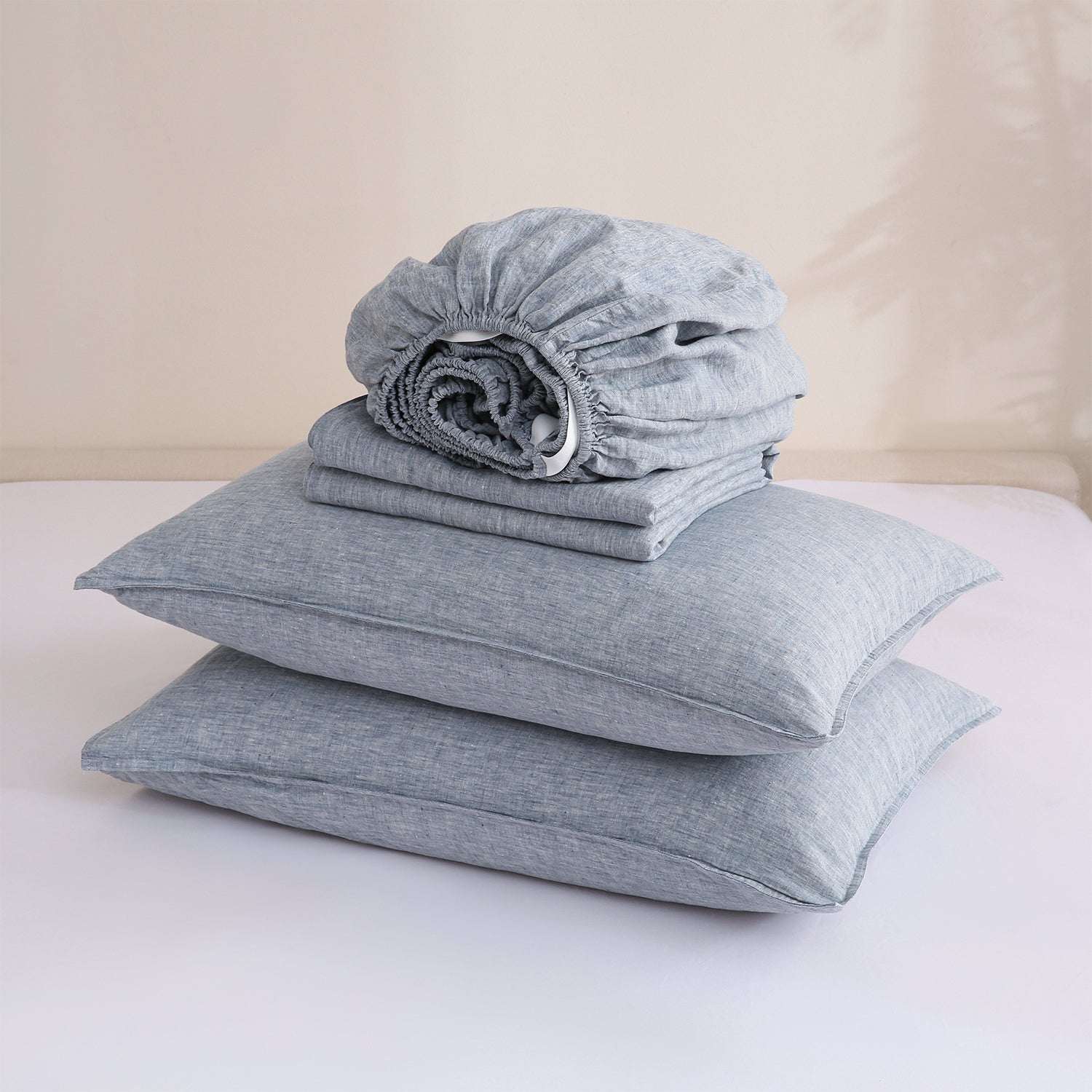 Blue Denim 100% Organic Linen Yarn Dyed Sheets Set-Victory Symbol