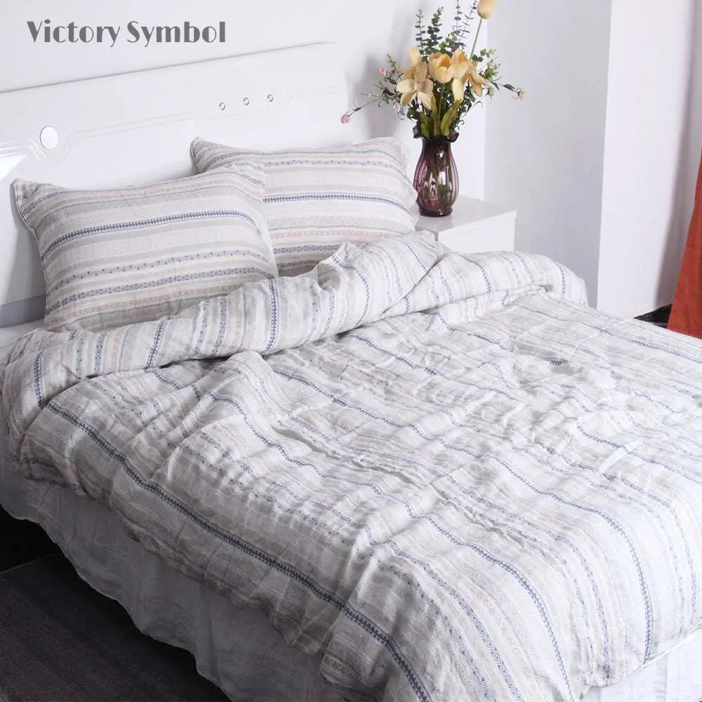 Bohemian 100% Organic Linen Duvet Cover Set - Victory Symbol