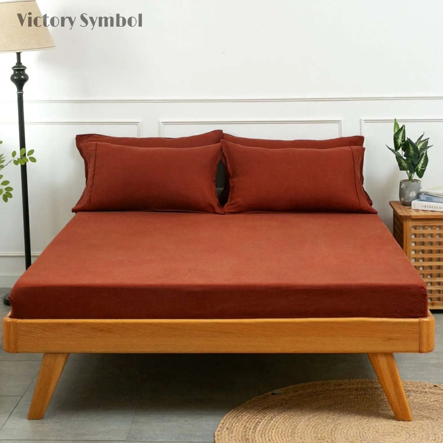 Burgundy 100% Organic Linen Fitted Sheet - Victory Symbol