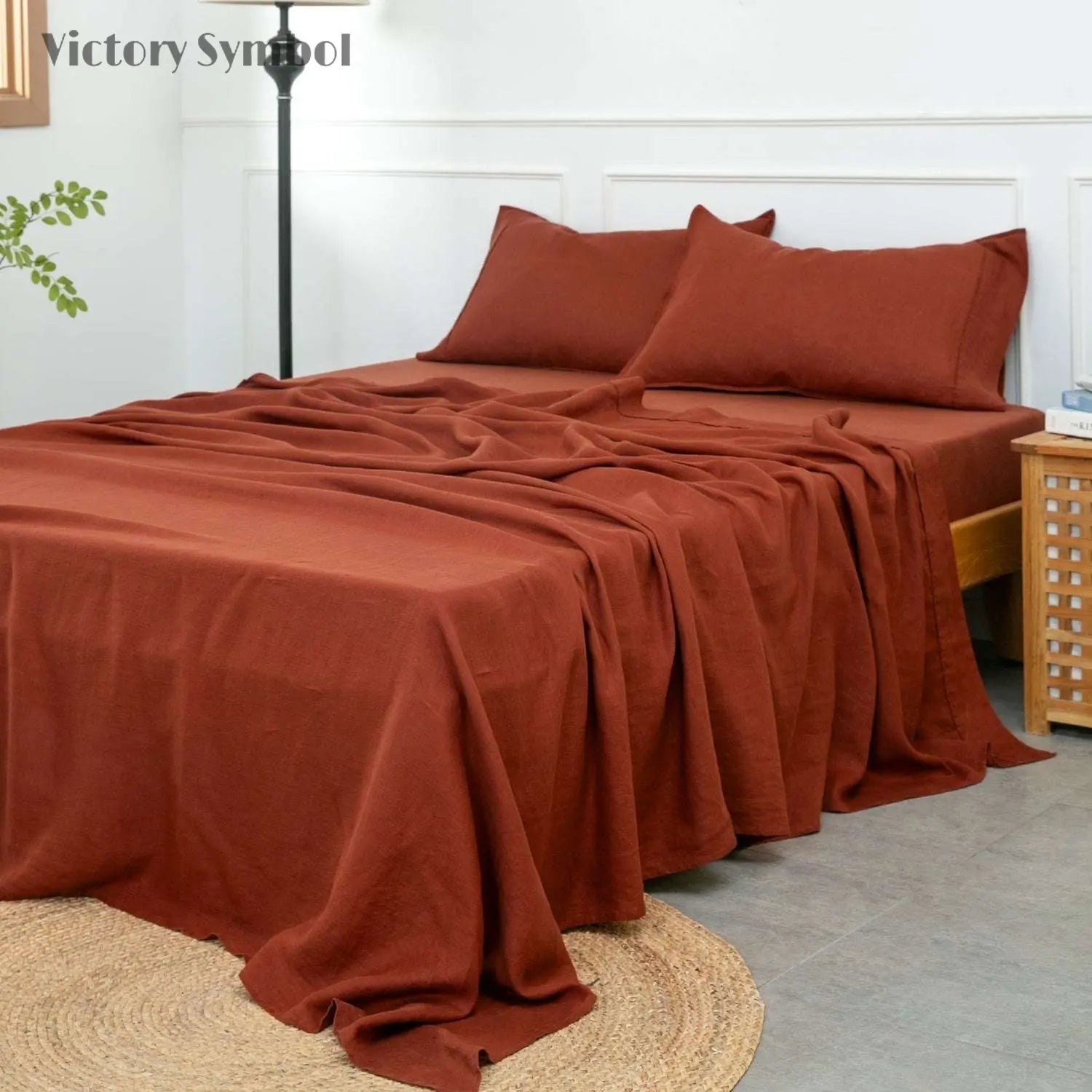Burgundy 100% Organic Linen Flat Sheet - Victory Symbol