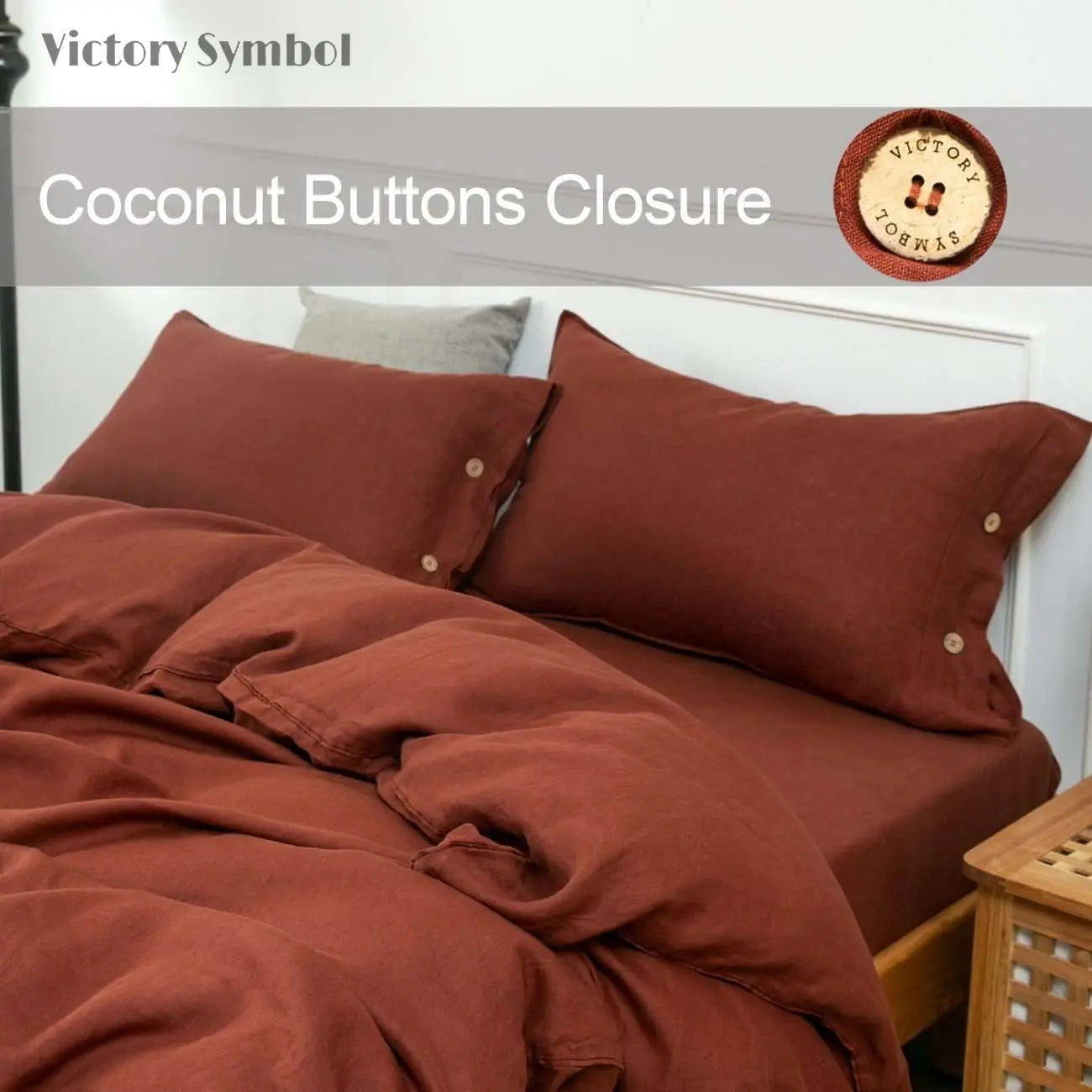 Burgundy 100% Organic Linen Pillowcases With Coconut Button Closure - Victory Symbol