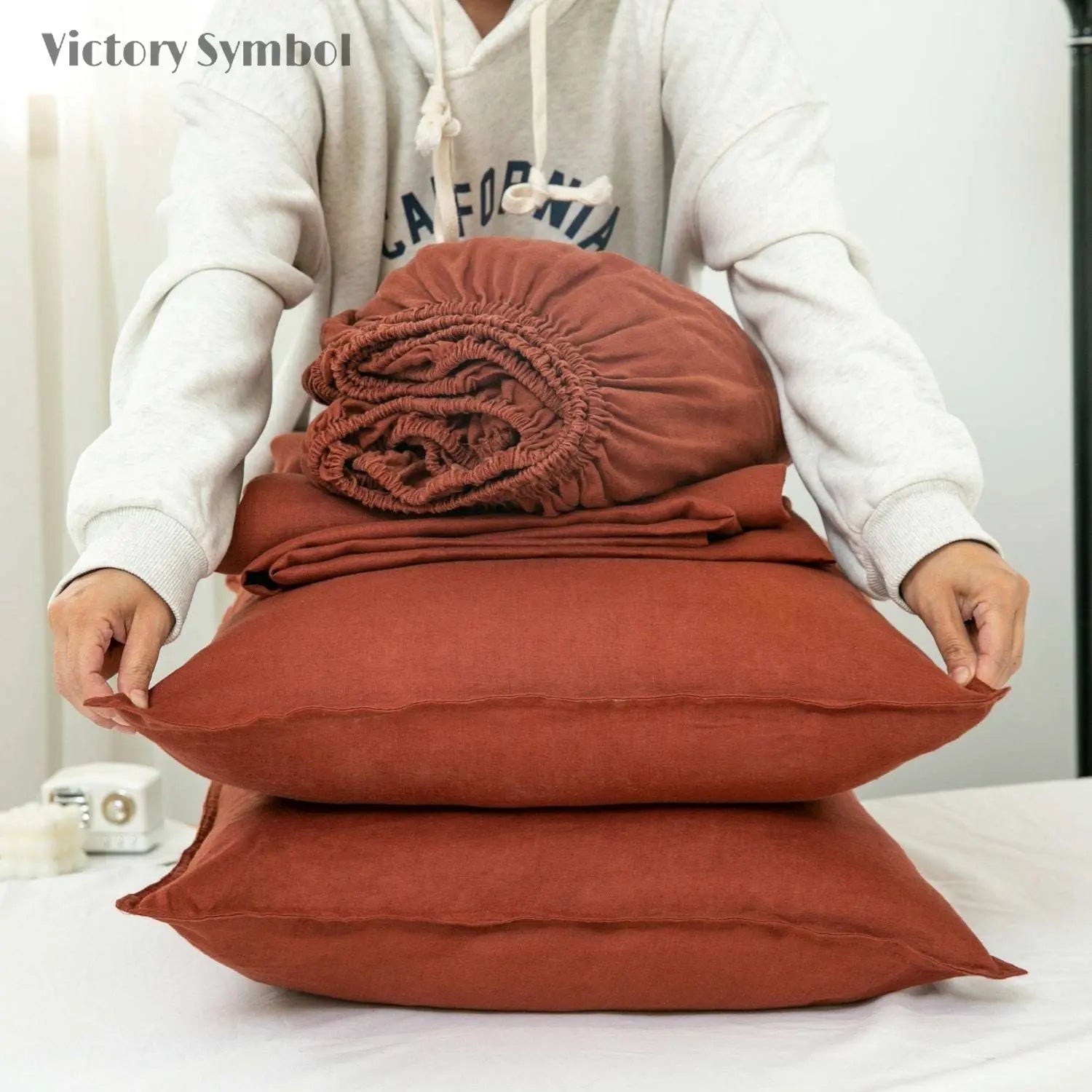 Burgundy 100% Organic Linen Sheets Set-victory symbol