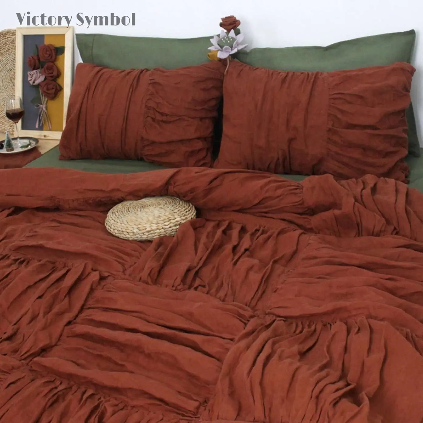 Burgundy Luxury Pinch Pleat 100% Organic Linen Pillowcases - Victory Symbol