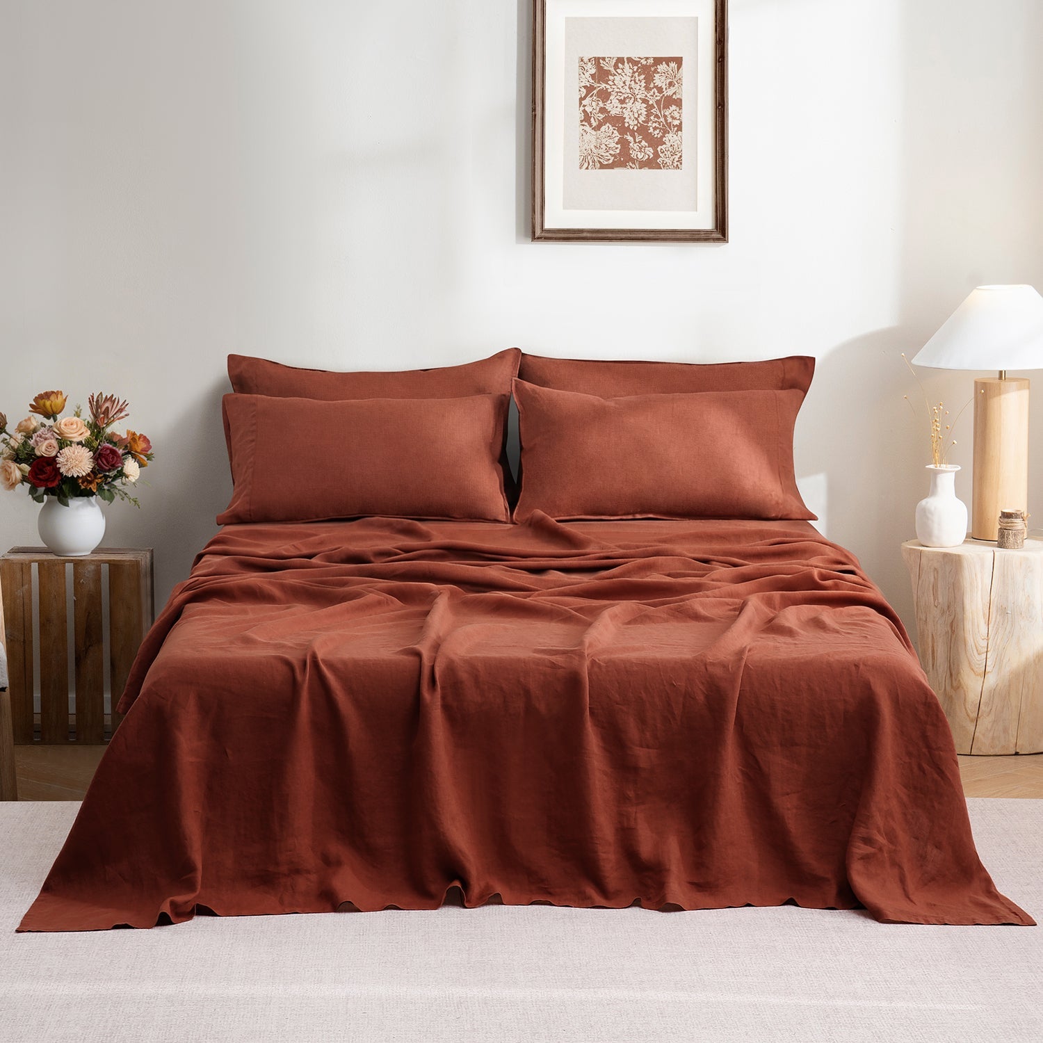 Burgundy 100% Organic Linen Flat Sheet-Victory Symbol