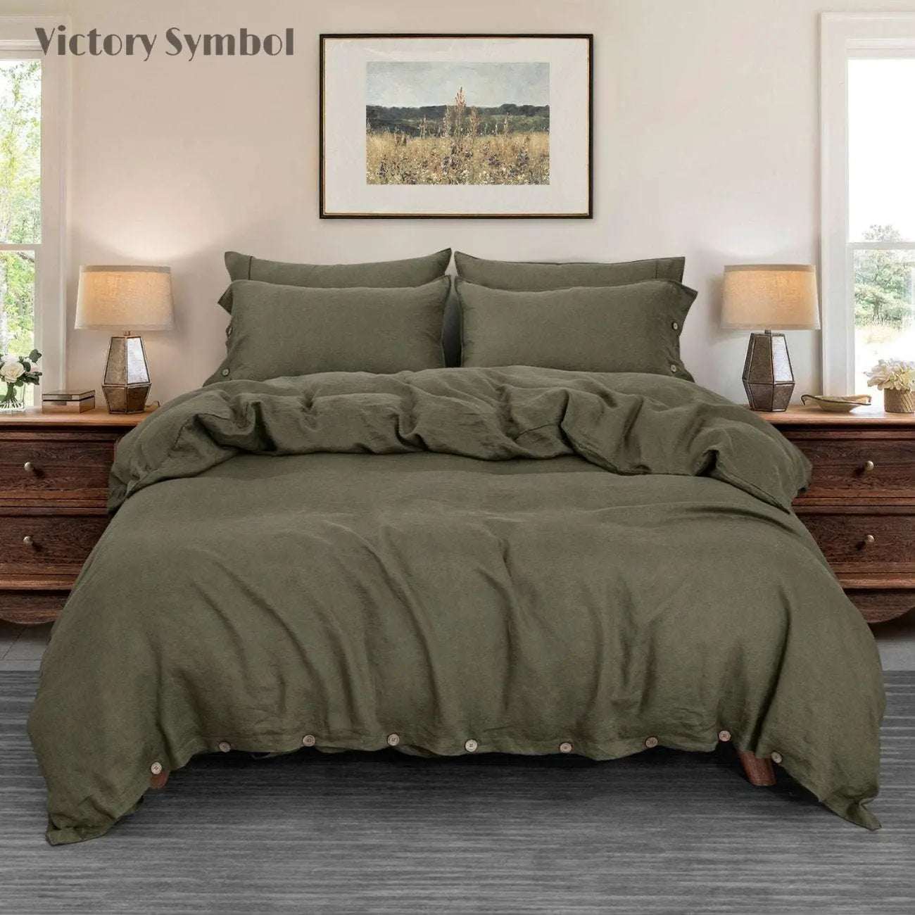 Burnt Olive 100% Organic Linen Duvet Cover (Only 1 Piece) - Victory Symbol