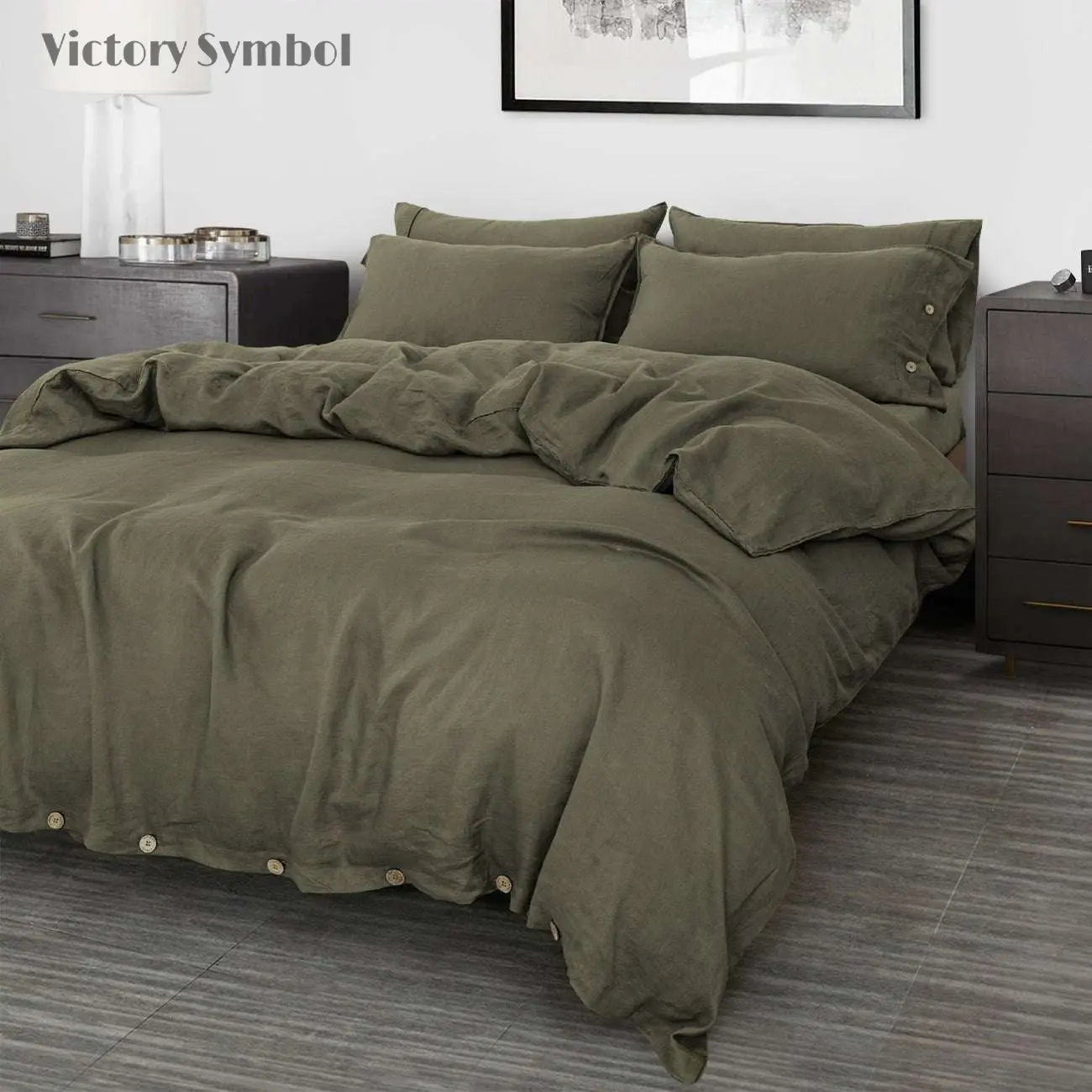 Burnt Olive 100% Organic Linen Duvet Cover (Only 1 Piece) - Victory Symbol