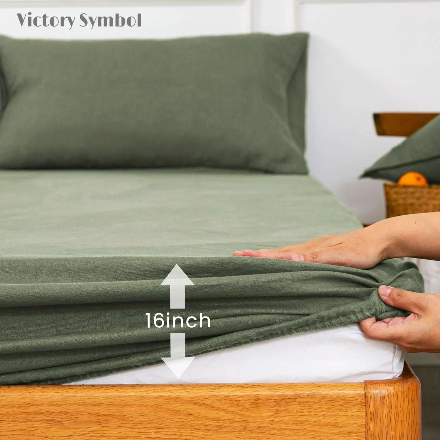 Burnt Olive 100% Organic Linen Fitted Sheet - Victory Symbol