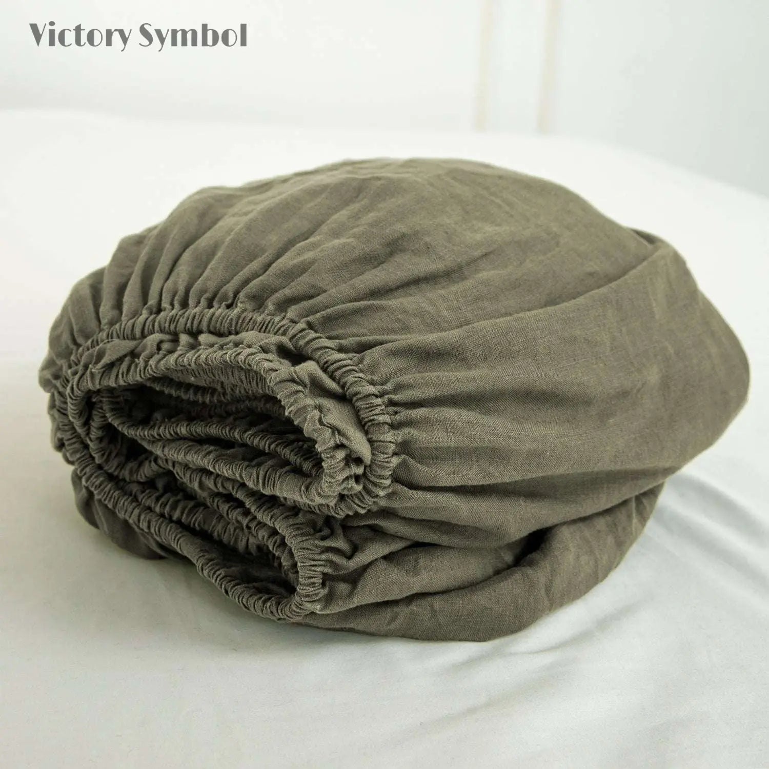 Burnt Olive 100% Organic Linen Fitted Sheet - Victory Symbol