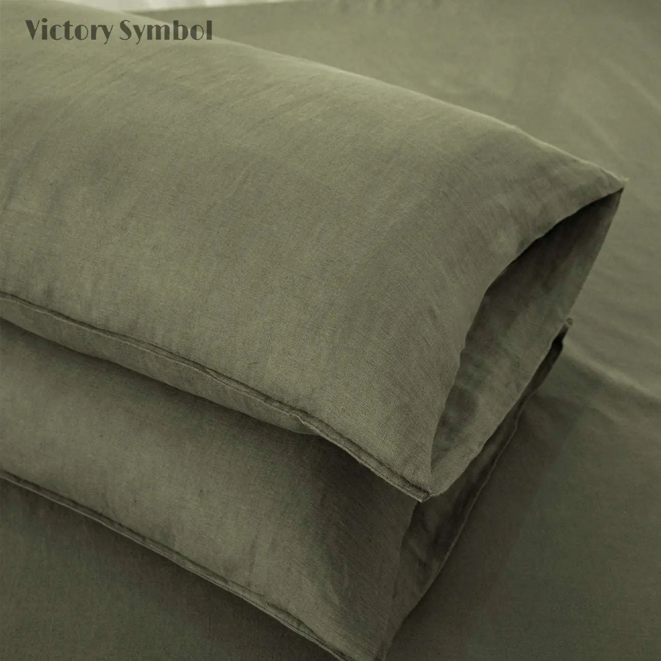 Burnt Olive 100% Organic Linen Pillowcases - Victory Symbol