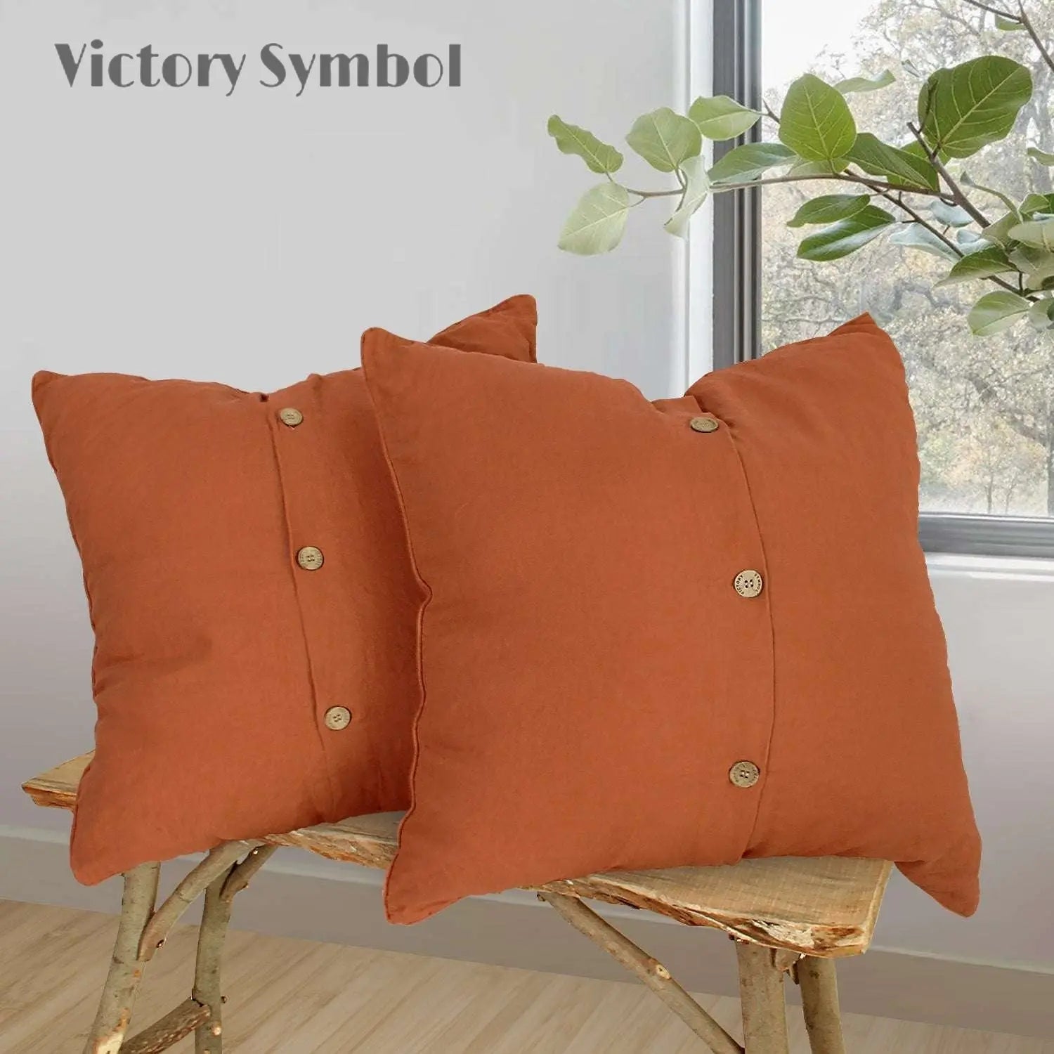 Caramel 100% Organic Linen Euro Pillowcases - Victory Symbol