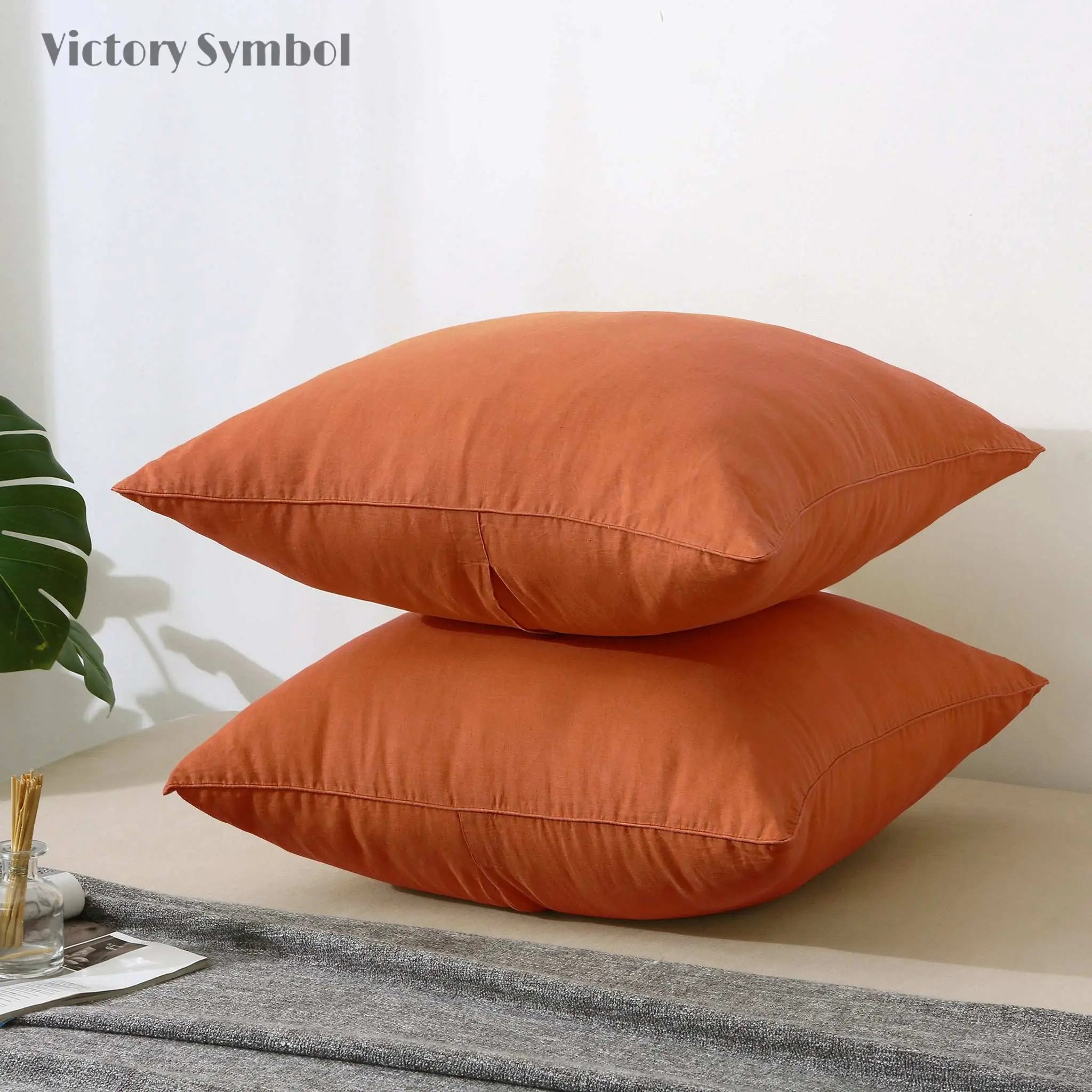 Caramel 100% Organic Linen Euro Pillowcases - Victory Symbol