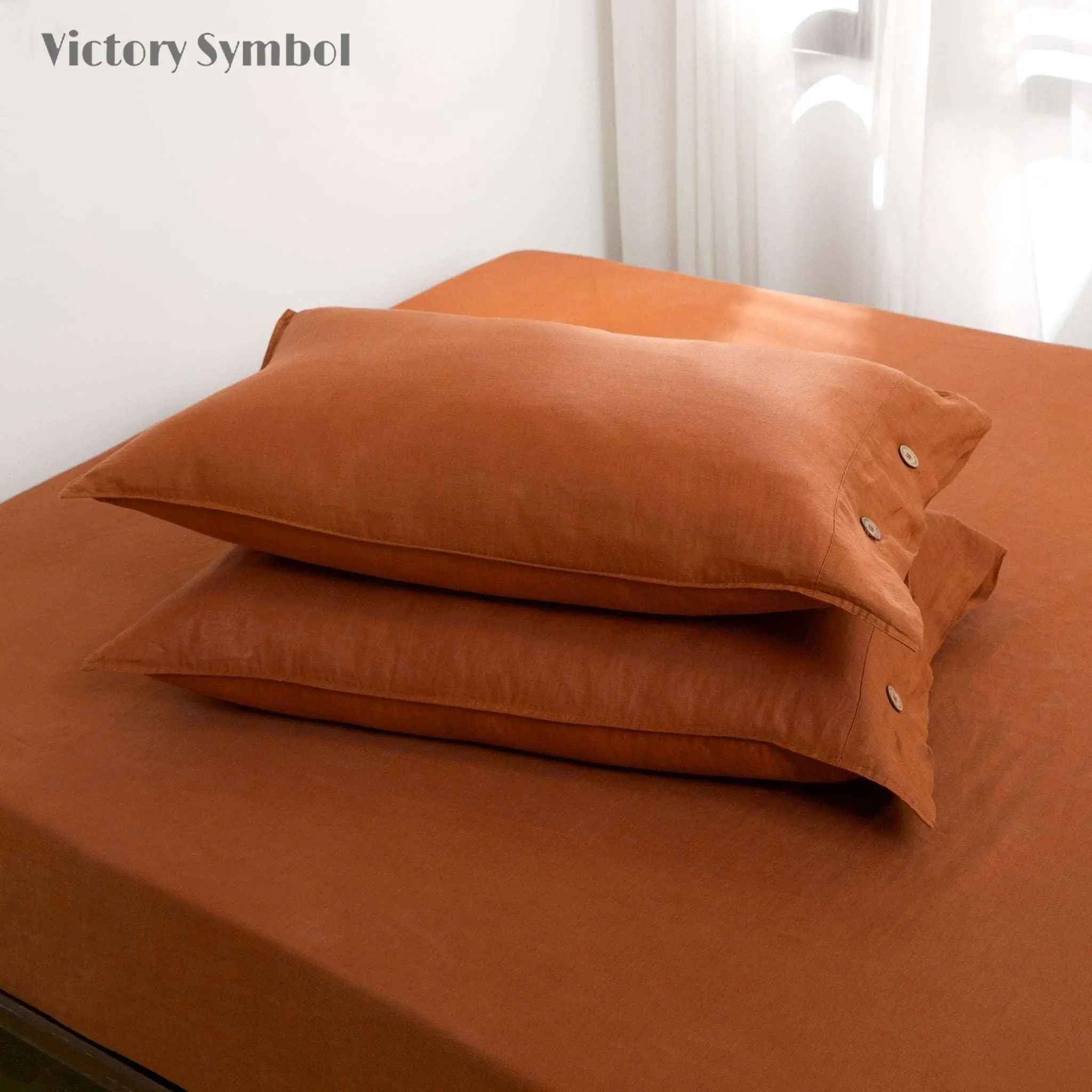 Caramel 100% Organic Linen Pillowcases With Coconut Button Closure