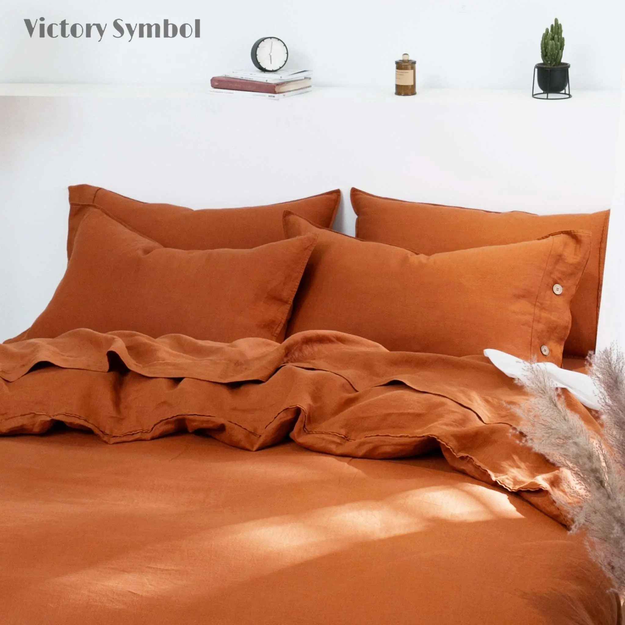 Caramel 100% Organic Linen Pillowcases With Coconut Button Closure