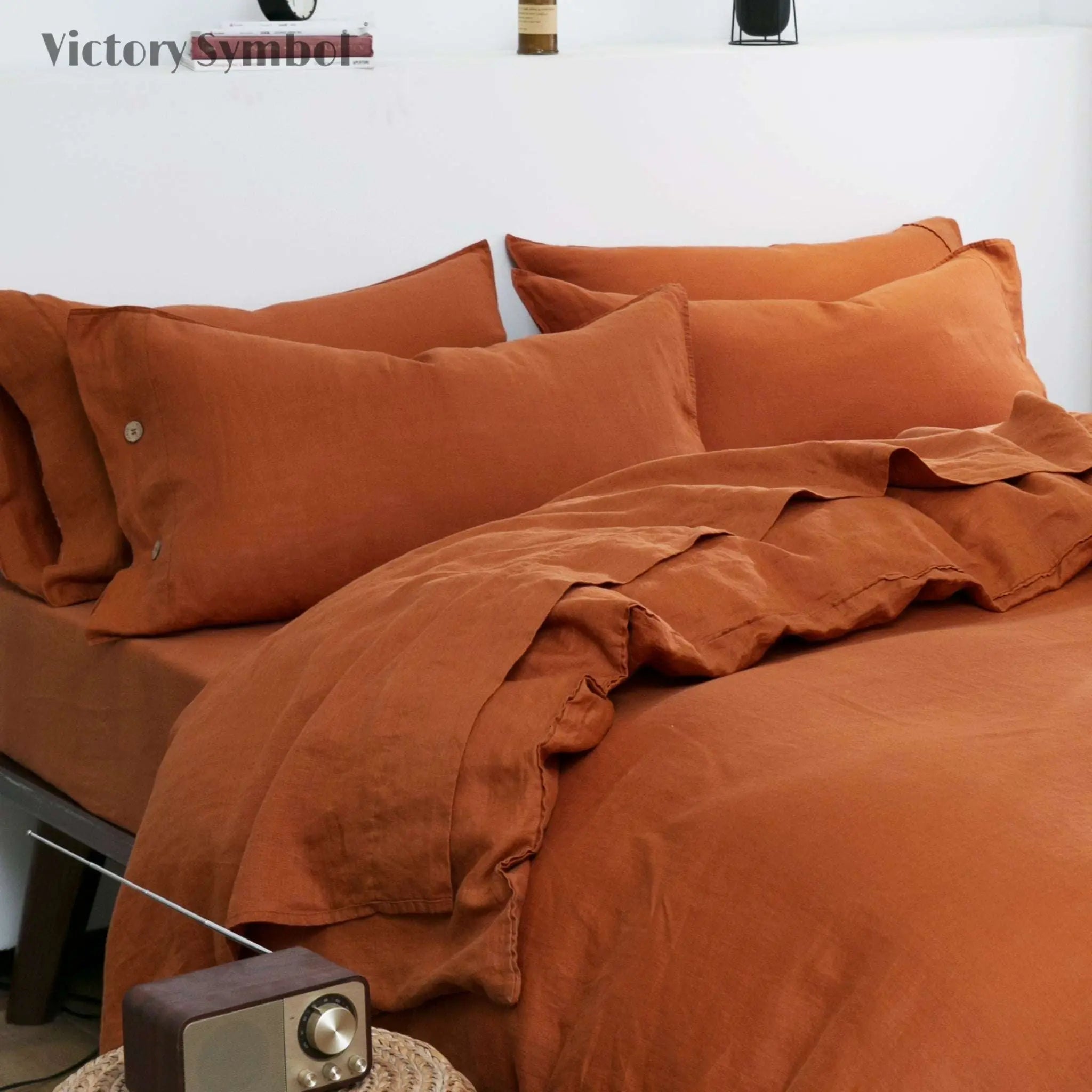 Caramel 100% Organic Linen Pillowcases With Coconut Button Closure