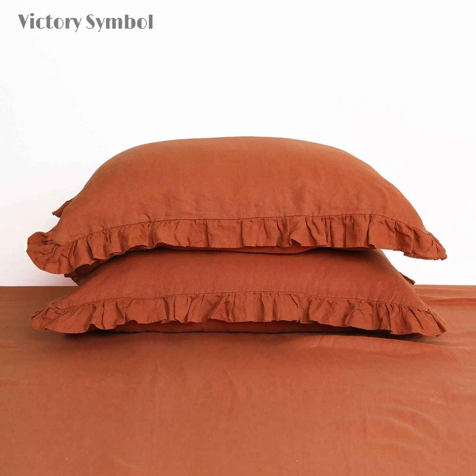 Caramel 100% Organic Linen Pillowcases With Ruffles