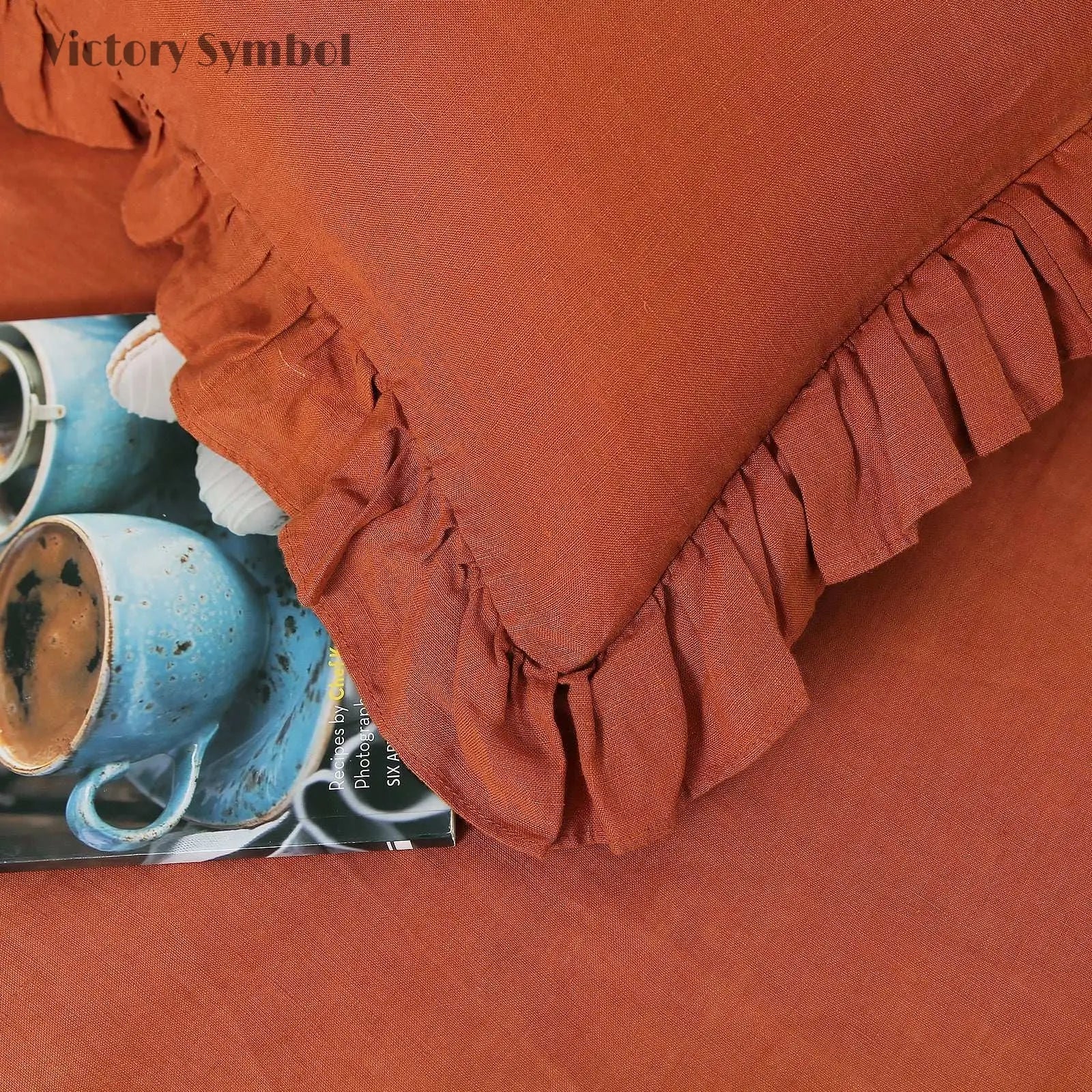 Caramel 100% Organic Linen Pillowcases With Ruffles - Victory Symbol