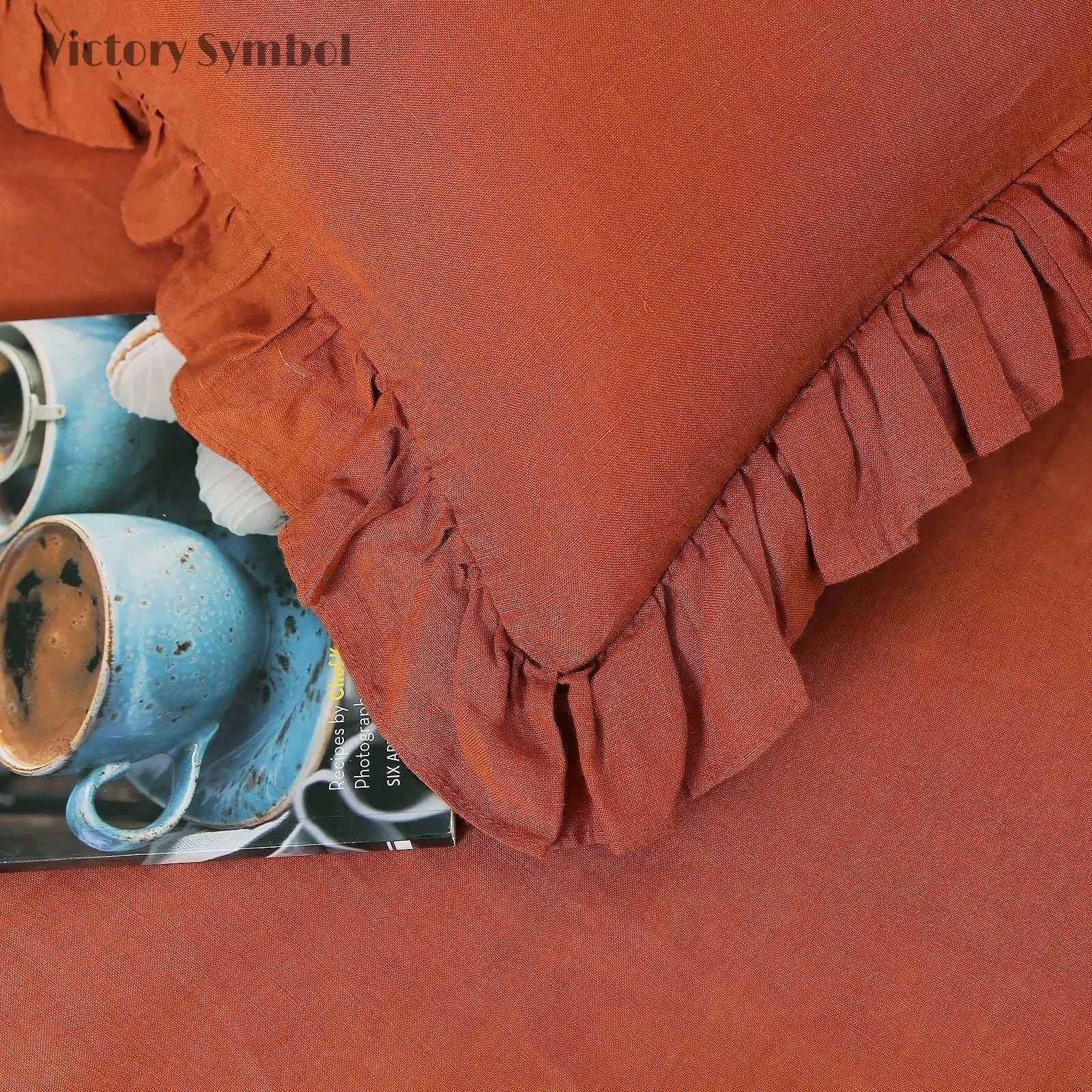 Caramel 100% Organic Linen Pillowcases With Ruffles