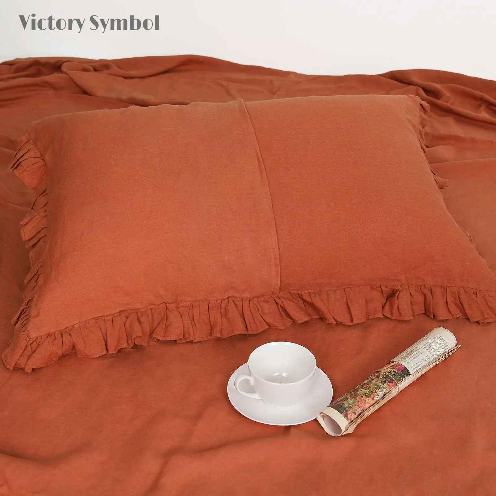 Caramel 100% Organic Linen Pillowcases With Ruffles