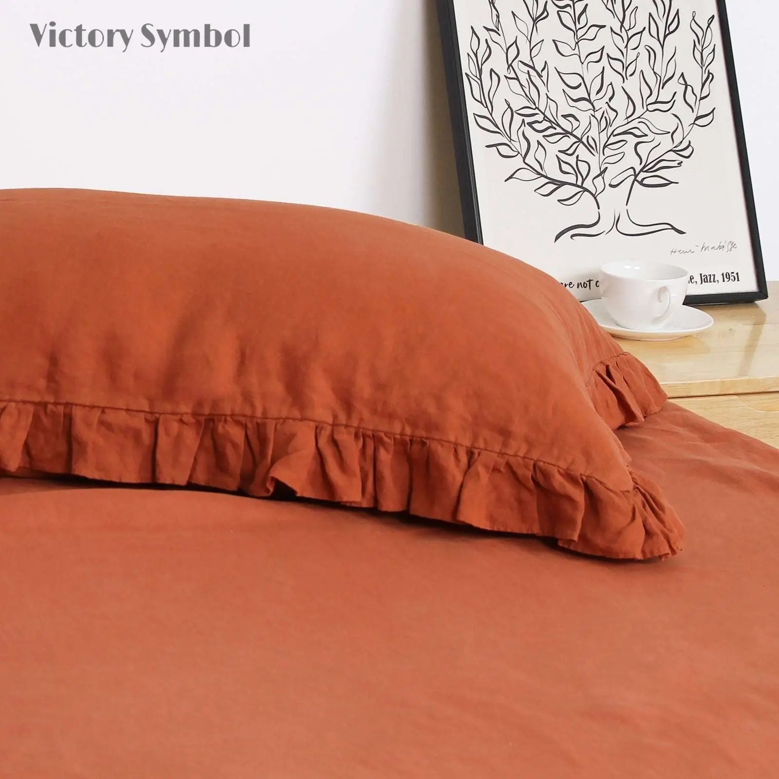 Caramel 100% Organic Linen Pillowcases With Ruffles - Victory Symbol