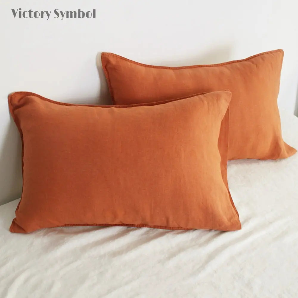 Caramel 100% Organic Linen Pillowcases - Victory Symbol