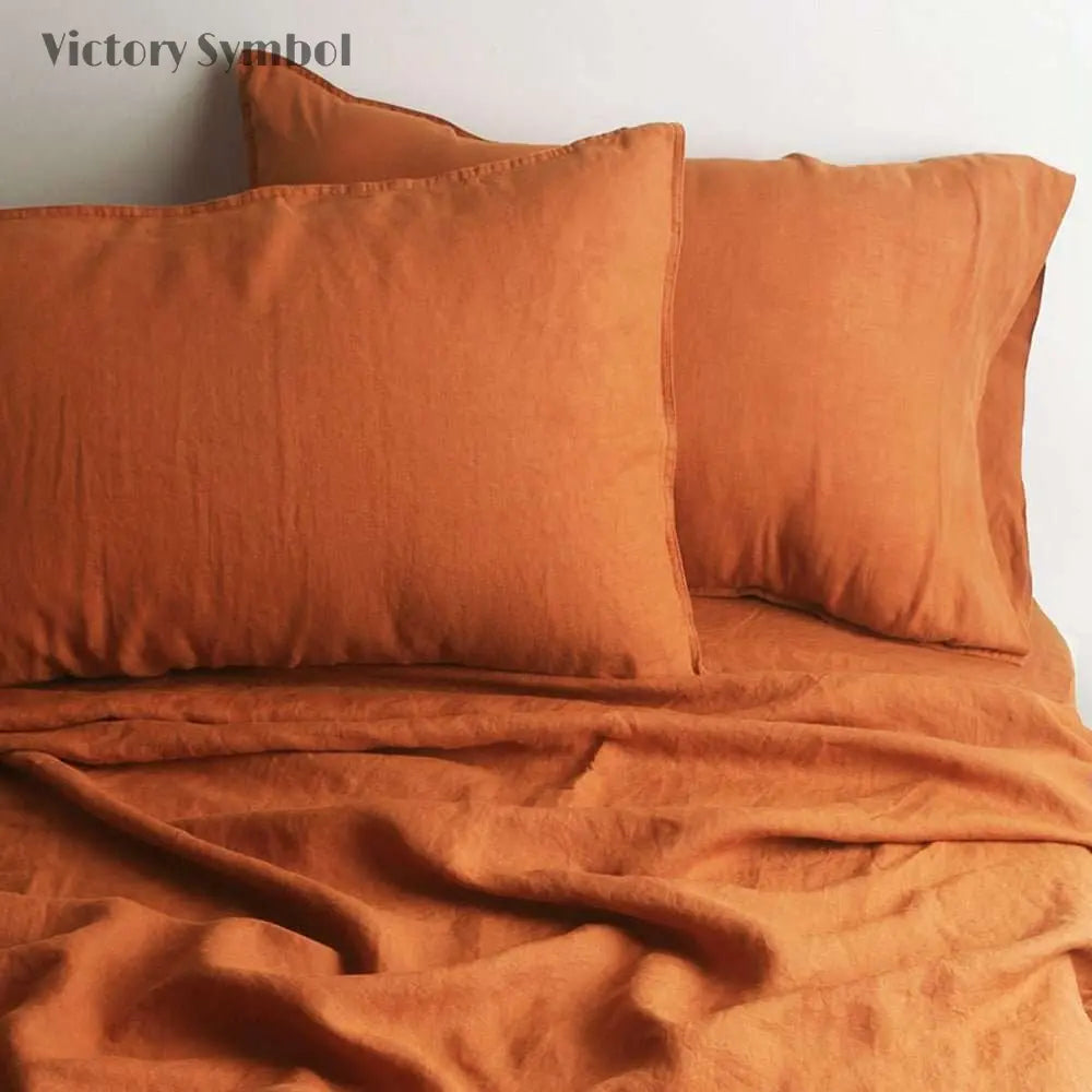Caramel 100% Organic Linen Pillowcases - Victory Symbol
