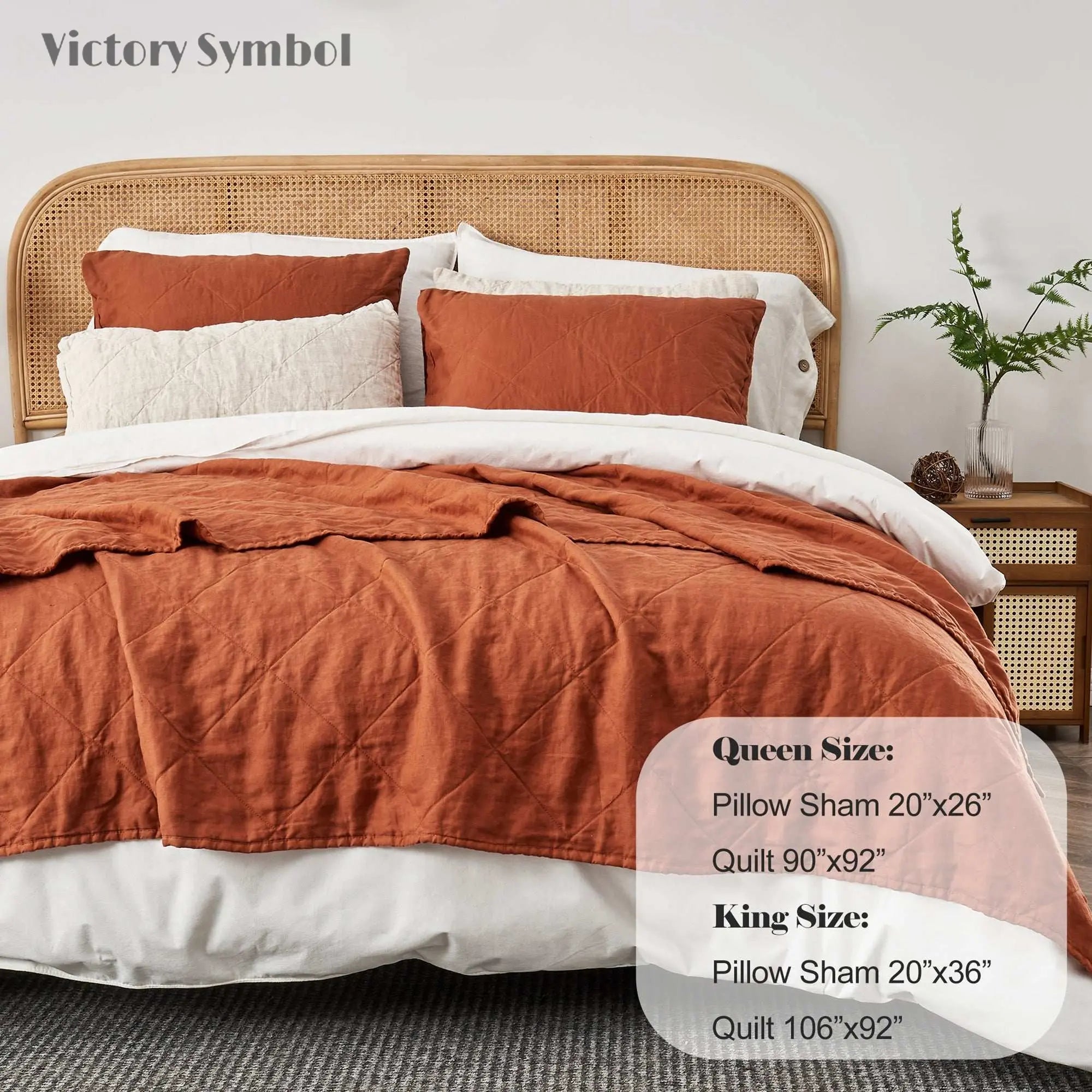 Caramel 100% Organic Linen Quilt Set - Victory Symbol