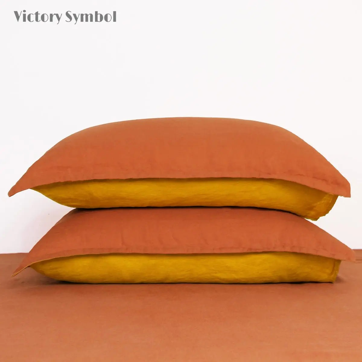 Caramel And Ginger Yellow Colorblock 100% Organic Linen Pillowcases - Victory Symbol