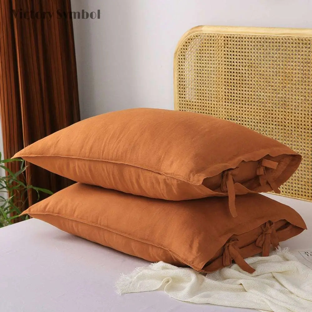 Caramel Ties Bow 100% Organic Linen Pillowcases - Victory Symbol