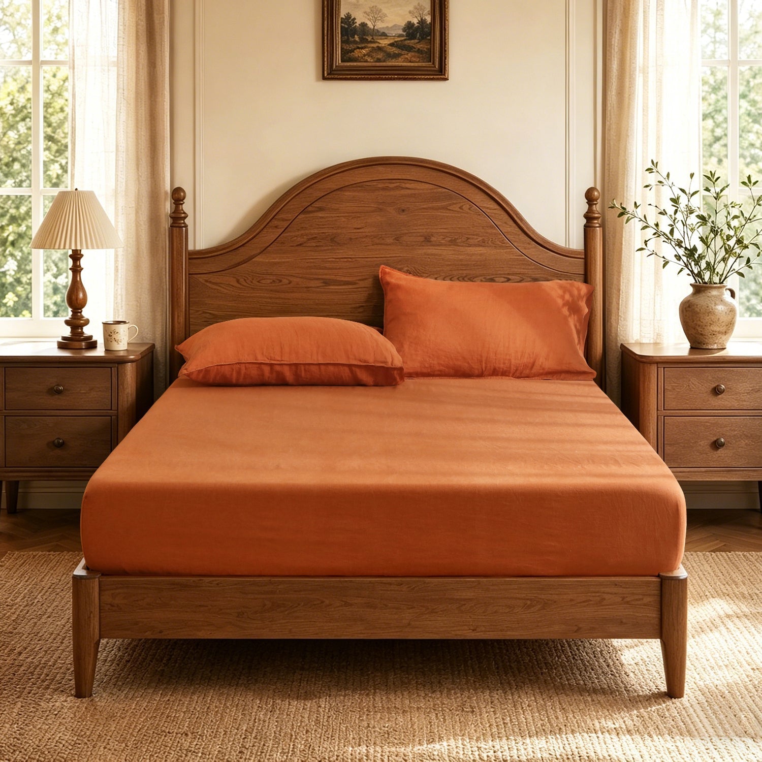 Caramel 100% Organic Linen Fitted Sheet