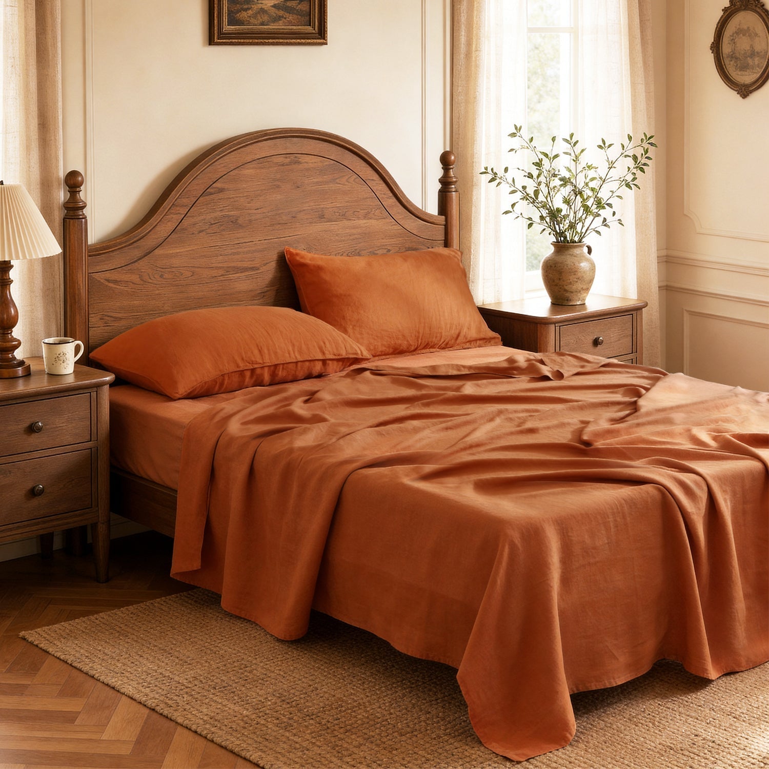 Caramel 100% Organic Linen Flat Sheet