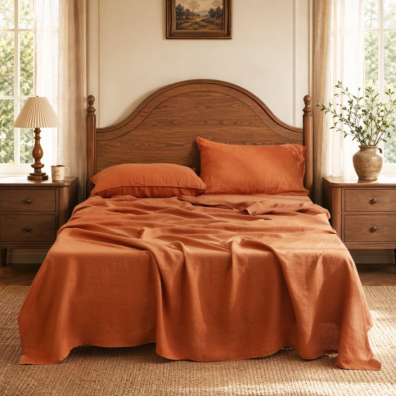 Caramel 100% Organic Linen Sheets Set-Victory Symbol