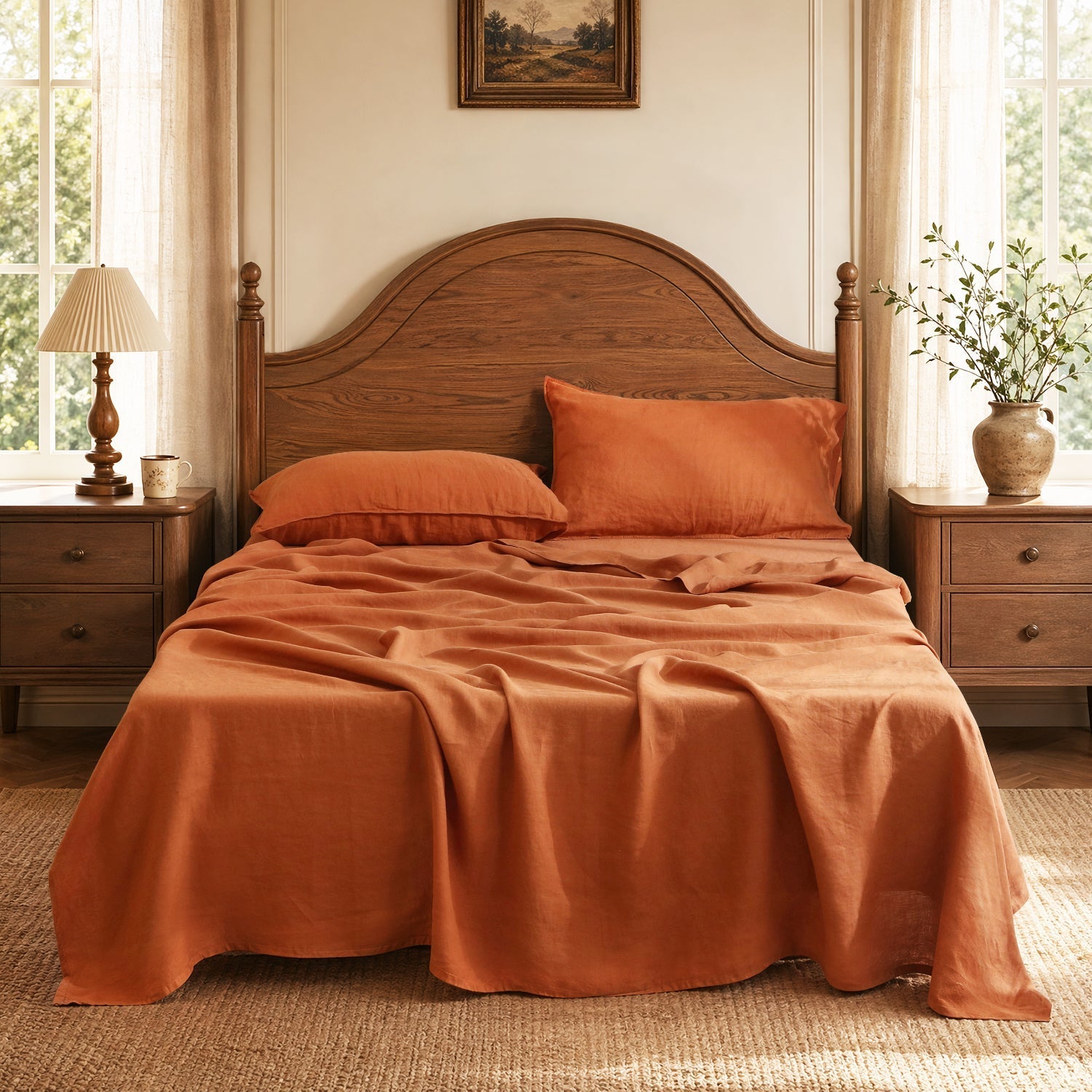 Caramel 100% Organic Linen Flat Sheet