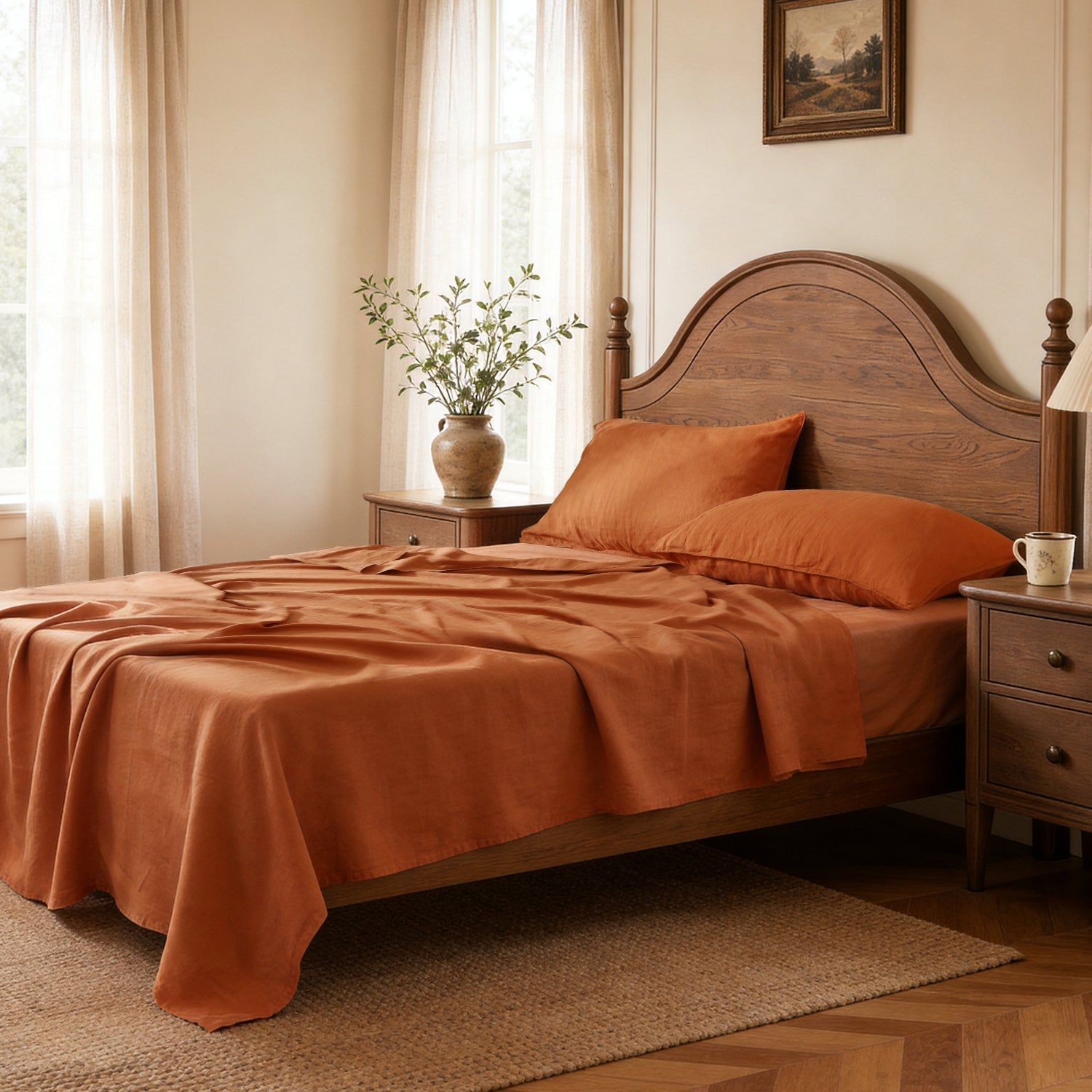Caramel 100% Organic Linen Flat Sheet