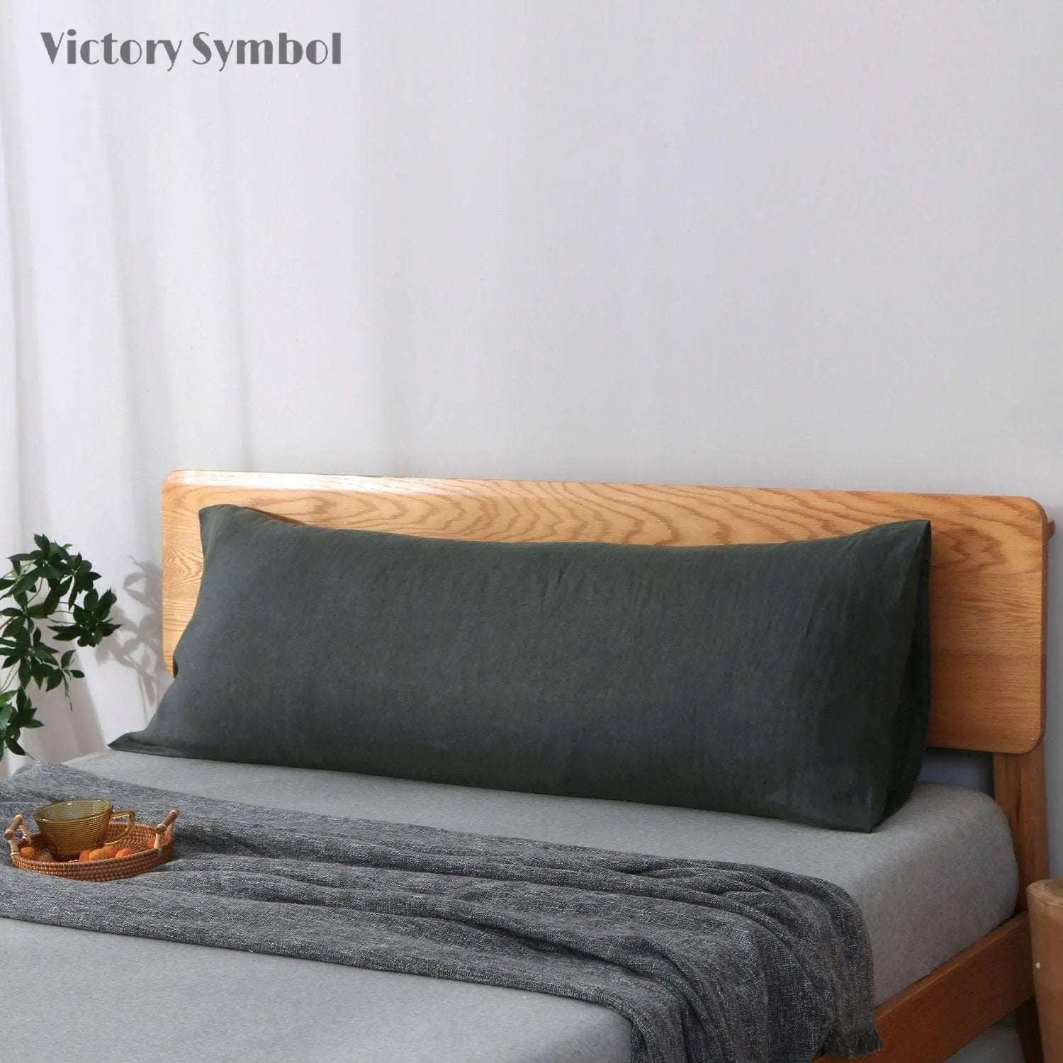 Charcoal Black 100% Organic Linen Body Pillowcase - Victory Symbol